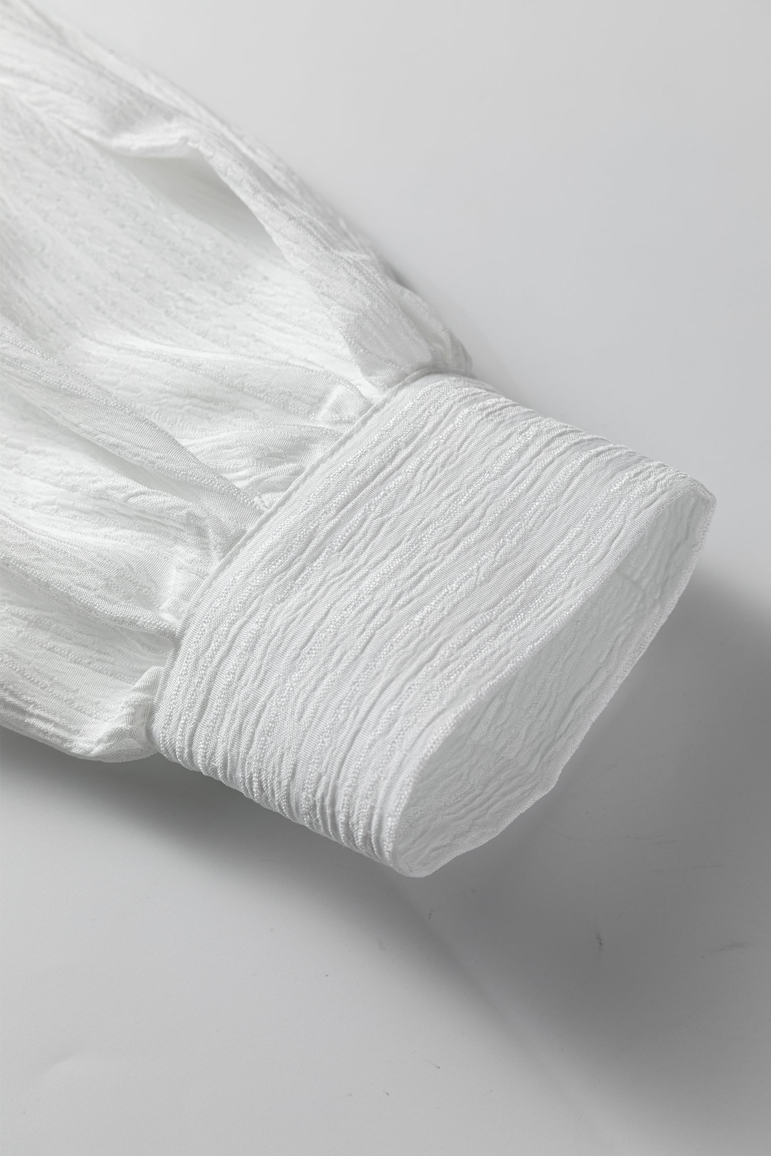 White Crinkled Texture Lantern Sleeve Button Down Loose Shirt-Tops/Blouses & Shirts-[Adult]-[Female]-2022 Online Blue Zone Planet