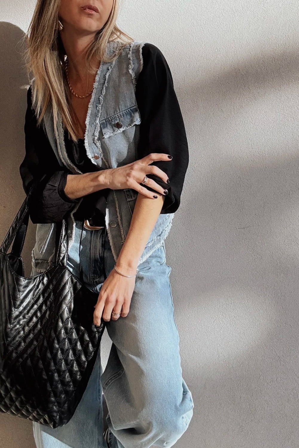 Beau Blue Frayed Edge Flap Pockets Denim Vest Jacket-Outerwear/Vests-[Adult]-[Female]-2022 Online Blue Zone Planet