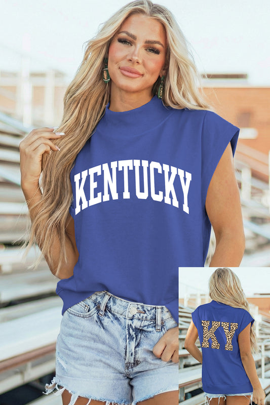 Sky Blue KENTUCKY Leopard KY Double Side Printed Mock Neck Tee-Graphic/Graphic Tees-[Adult]-[Female]-Sky Blue-S-2022 Online Blue Zone Planet