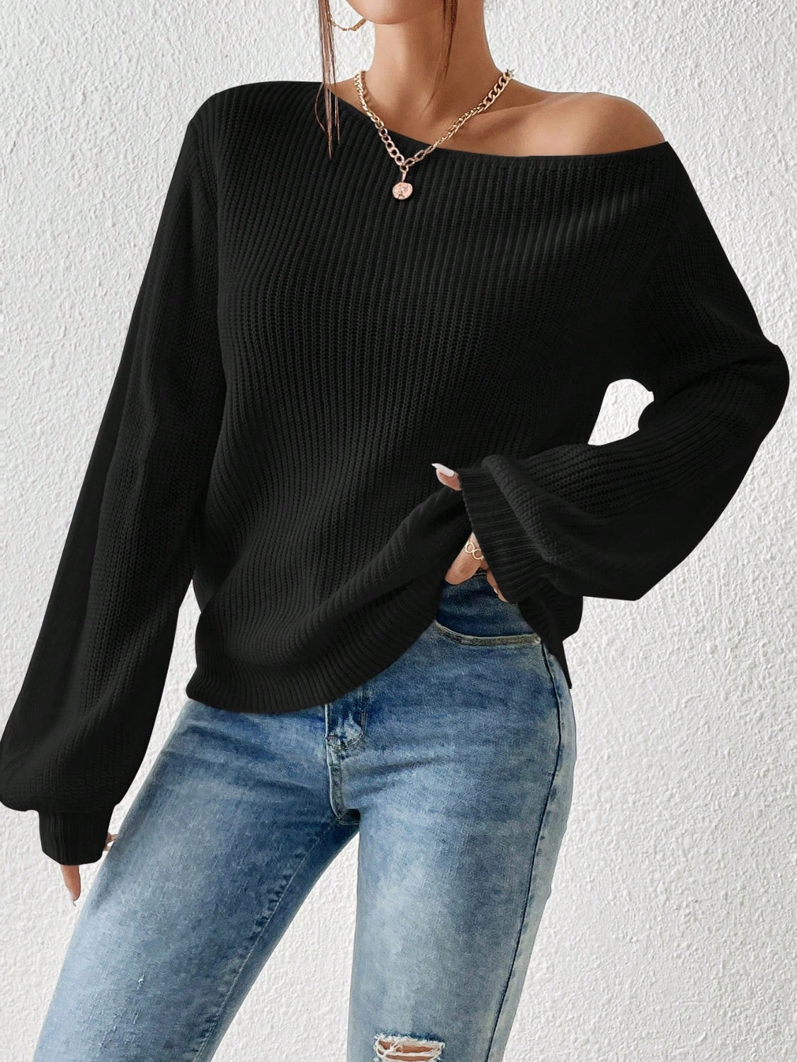 Honey Single Shoulder Long Sleeve Sweater-TOPS / DRESSES-[Adult]-[Female]-2022 Online Blue Zone Planet