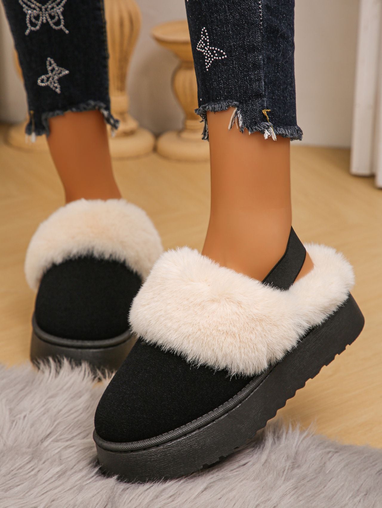 Blue Zone Planet | Faux Fur Round Toe Platform Slippers-SHOES-[Adult]-[Female]-2022 Online Blue Zone Planet