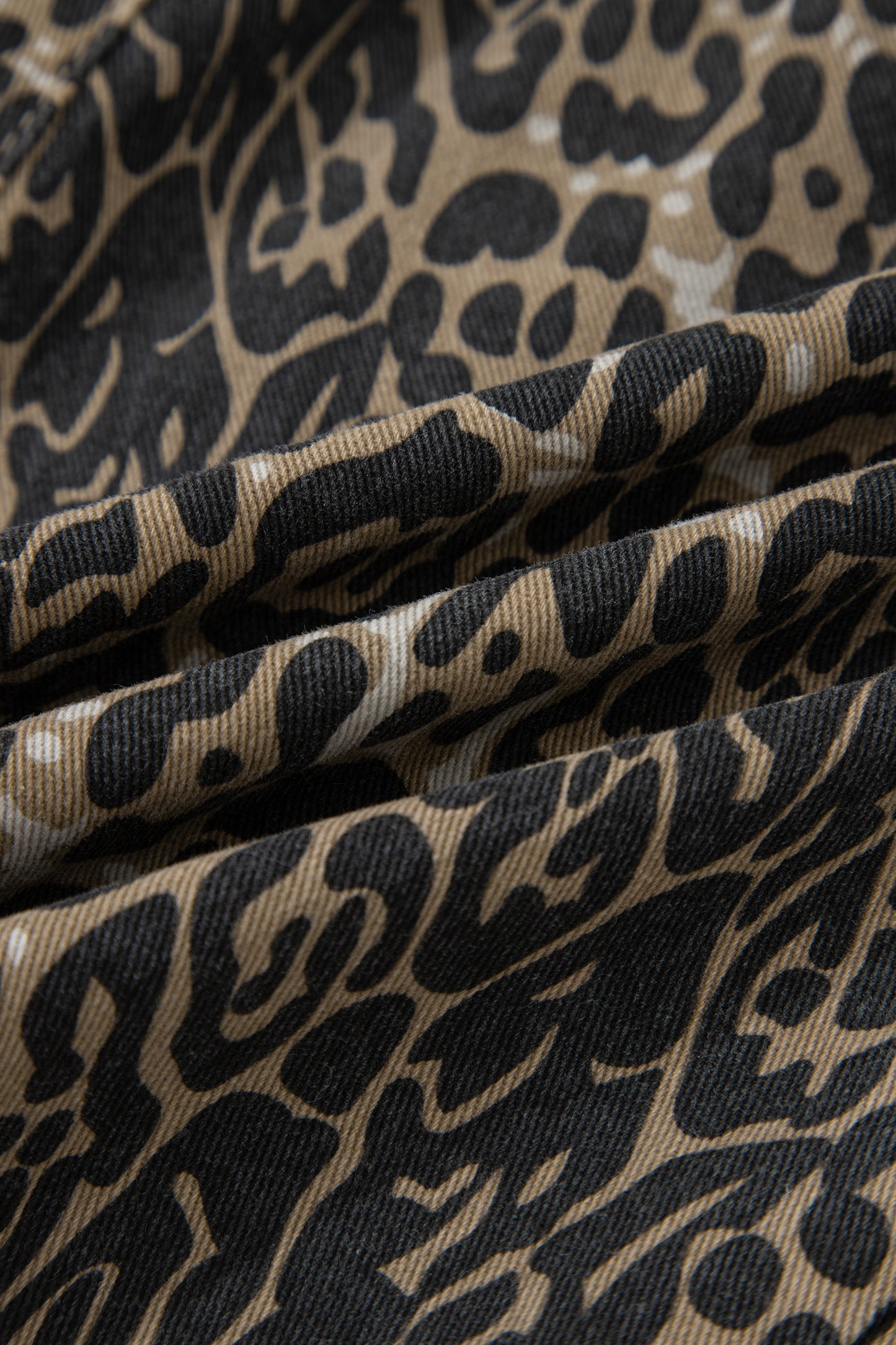 Khaki Contrast Scalloped Lace Trim Leopard Denim Shorts-Bottoms/Denim Shorts-[Adult]-[Female]-2022 Online Blue Zone Planet