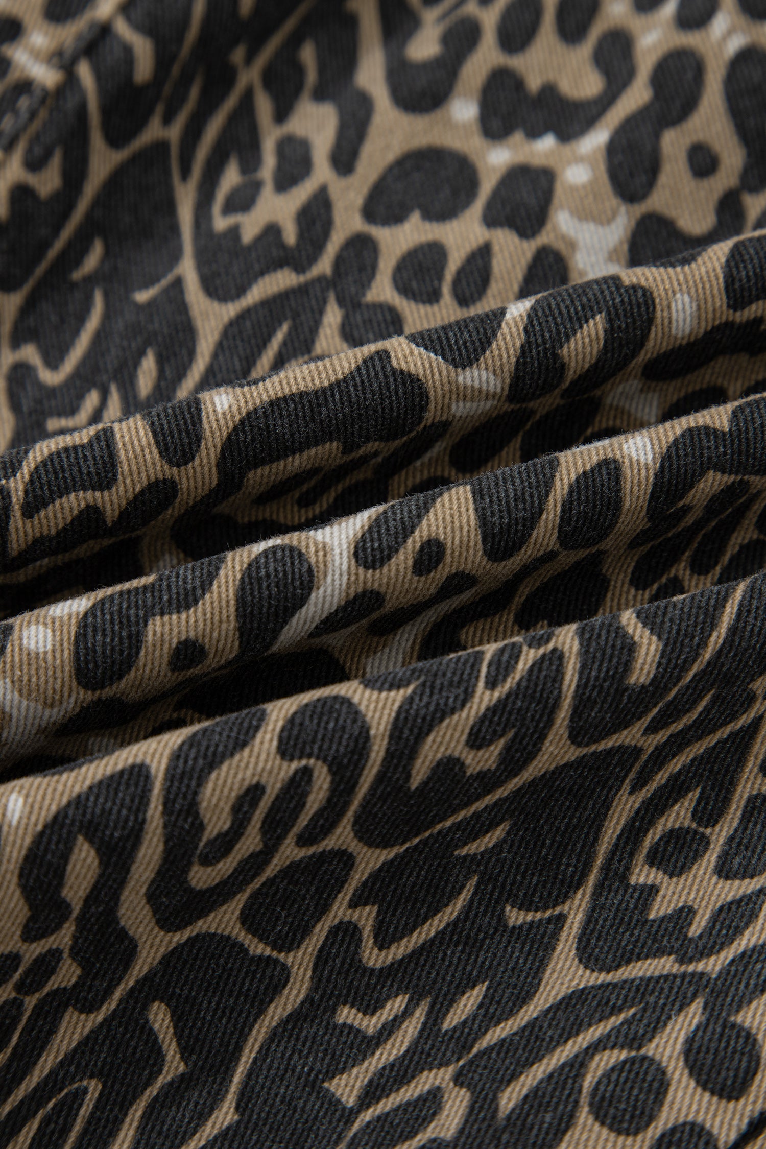 Khaki Contrast Scalloped Lace Trim Leopard Denim Shorts-Bottoms/Denim Shorts-[Adult]-[Female]-2022 Online Blue Zone Planet