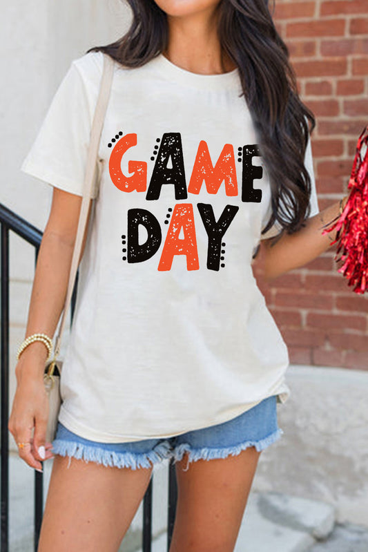 White GAME DAY Funny Letter Printed Casual Tee-Graphic/Graphic Tees-[Adult]-[Female]-White-S-2022 Online Blue Zone Planet