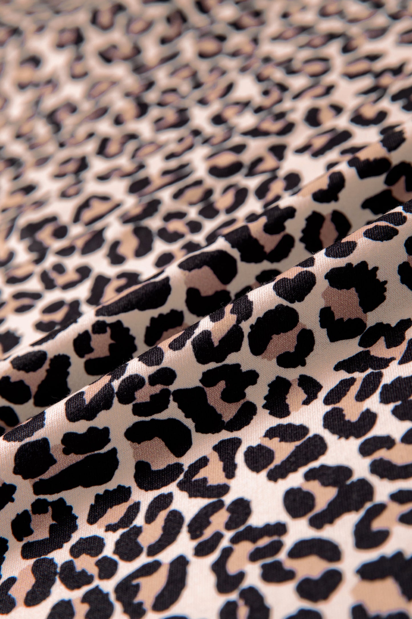 Brown Leopard Print Half Zip Striped Trim Patchwork Short Sleeve Top-Tops/Blouses & Shirts-[Adult]-[Female]-2022 Online Blue Zone Planet