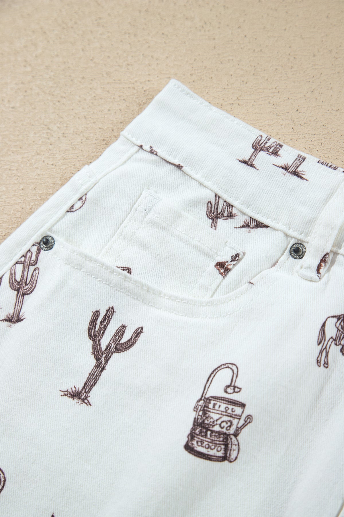 White Western Print Cactus Horse Bull Denim Skirt-Bottoms/Skirts & Petticoat-[Adult]-[Female]-2022 Online Blue Zone Planet