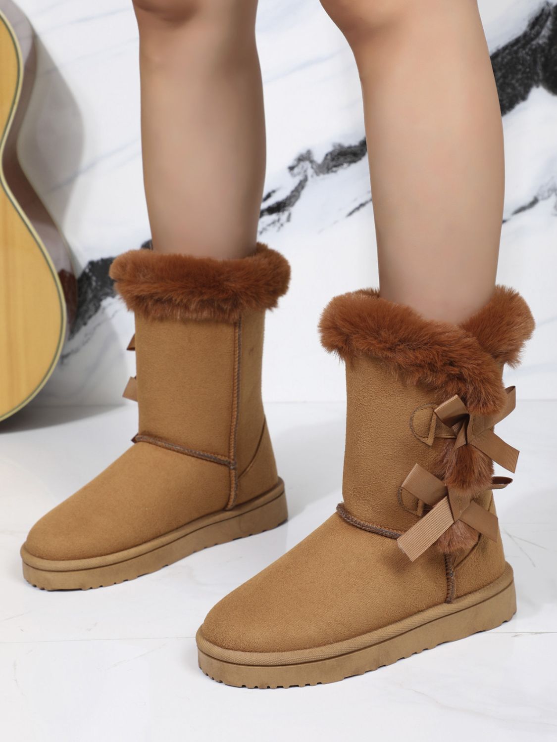 Blue Zone Planet | Bow Thermal Faux Fur Suede Boots-BOOTS-[Adult]-[Female]-2022 Online Blue Zone Planet