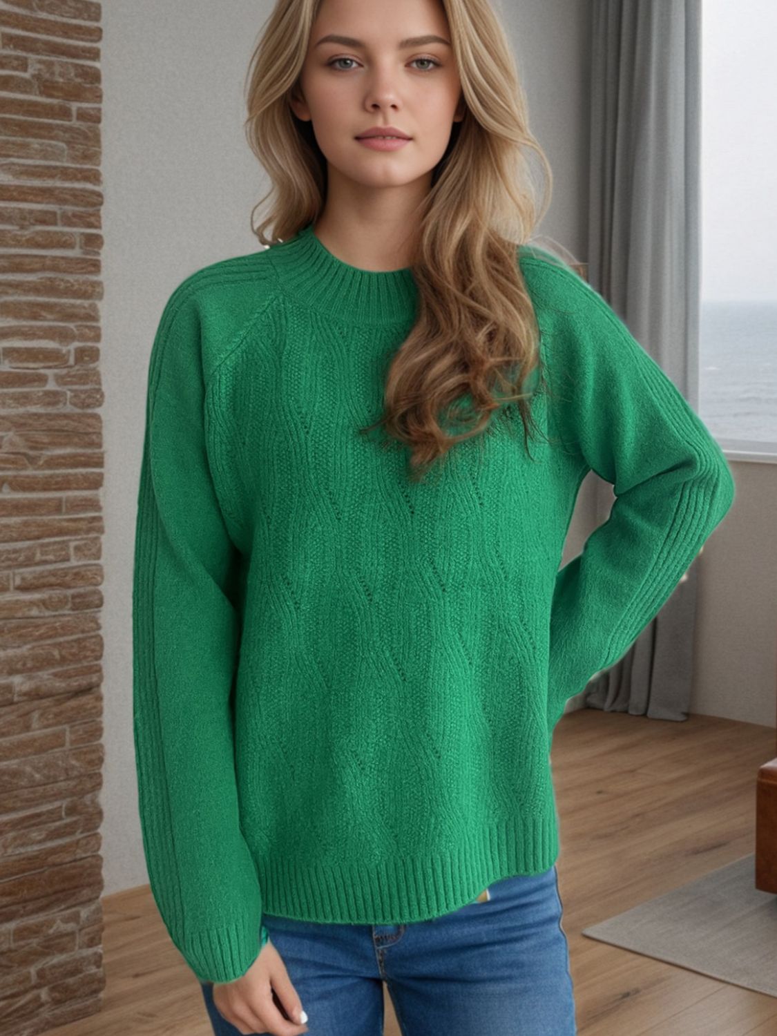 Blue Zone Planet | Mock Neck Long Sleeve Sweater-TOPS / DRESSES-[Adult]-[Female]-2022 Online Blue Zone Planet