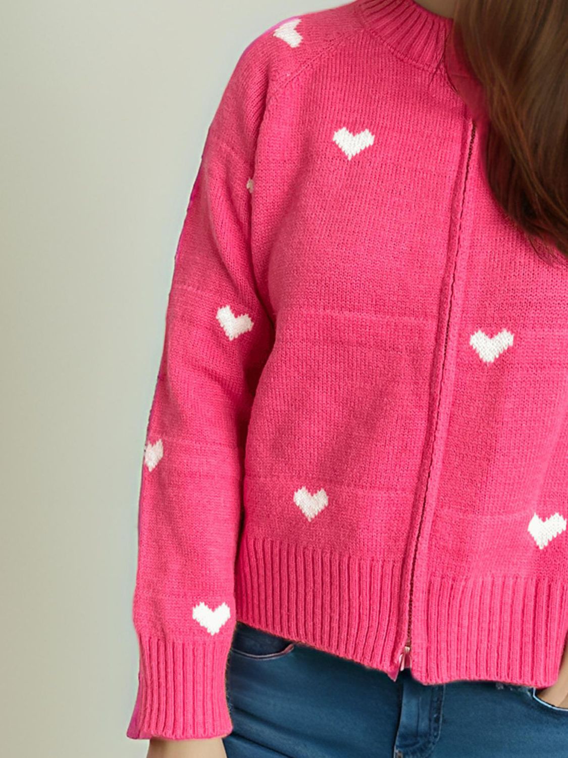 Heart Round Neck Zip Up Cardigan-NEW ARRIVALS-[Adult]-[Female]-2022 Online Blue Zone Planet