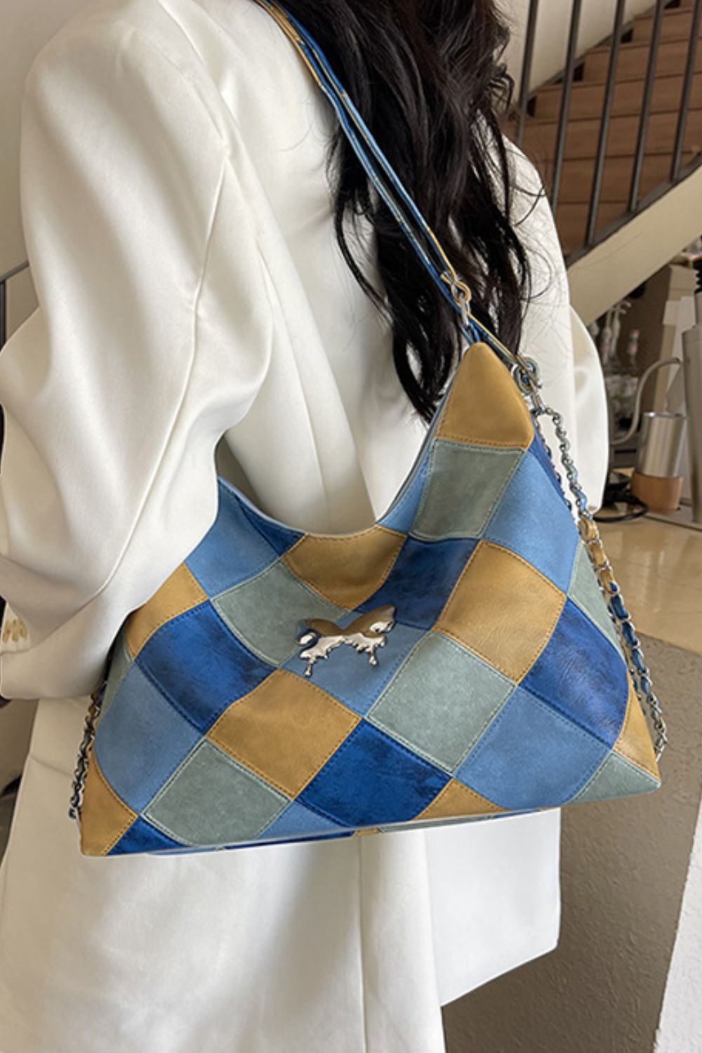 PU Leather Color Block Shoulder Bag-HANDBAGS-[Adult]-[Female]-2022 Online Blue Zone Planet