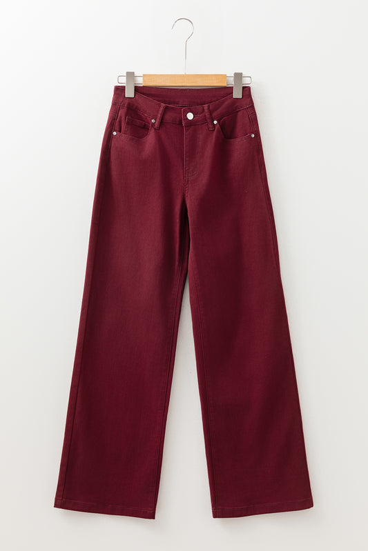Red Dahlia Loose Straight High Waist Solid Color Jeans-Bottoms/Jeans-[Adult]-[Female]-2022 Online Blue Zone Planet