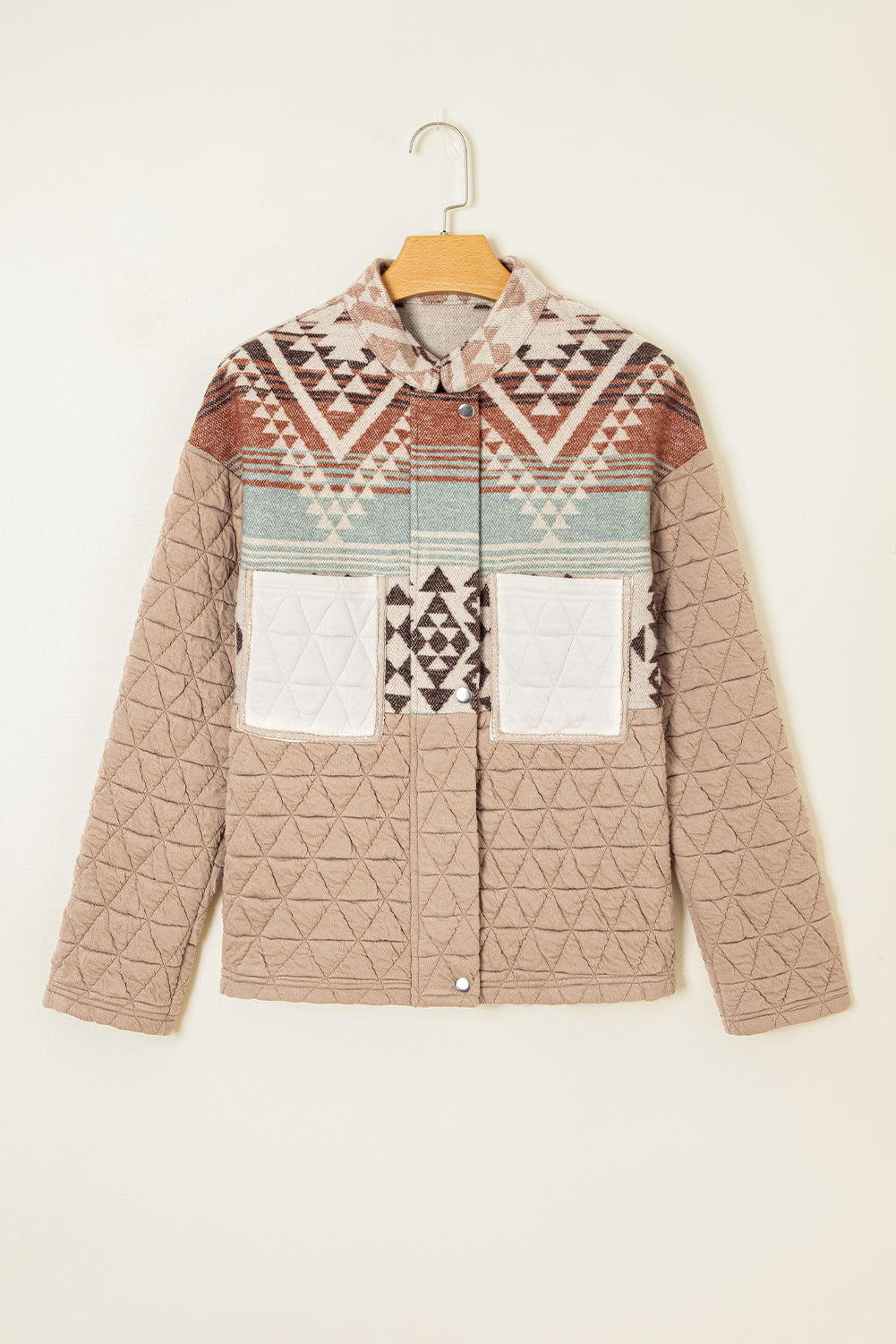 Light French Beige Aztec Quilted Patchwork Western Fashion Jacket-Outerwear/Jackets-[Adult]-[Female]-2022 Online Blue Zone Planet