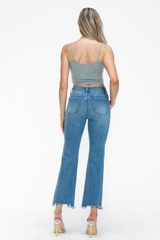 Blue Zone Planet | bytos Raw Hem Distressed Mid Rise Crop Jeans-BOTTOMS SIZES SMALL MEDIUM LARGE-[Adult]-[Female]-2022 Online Blue Zone Planet