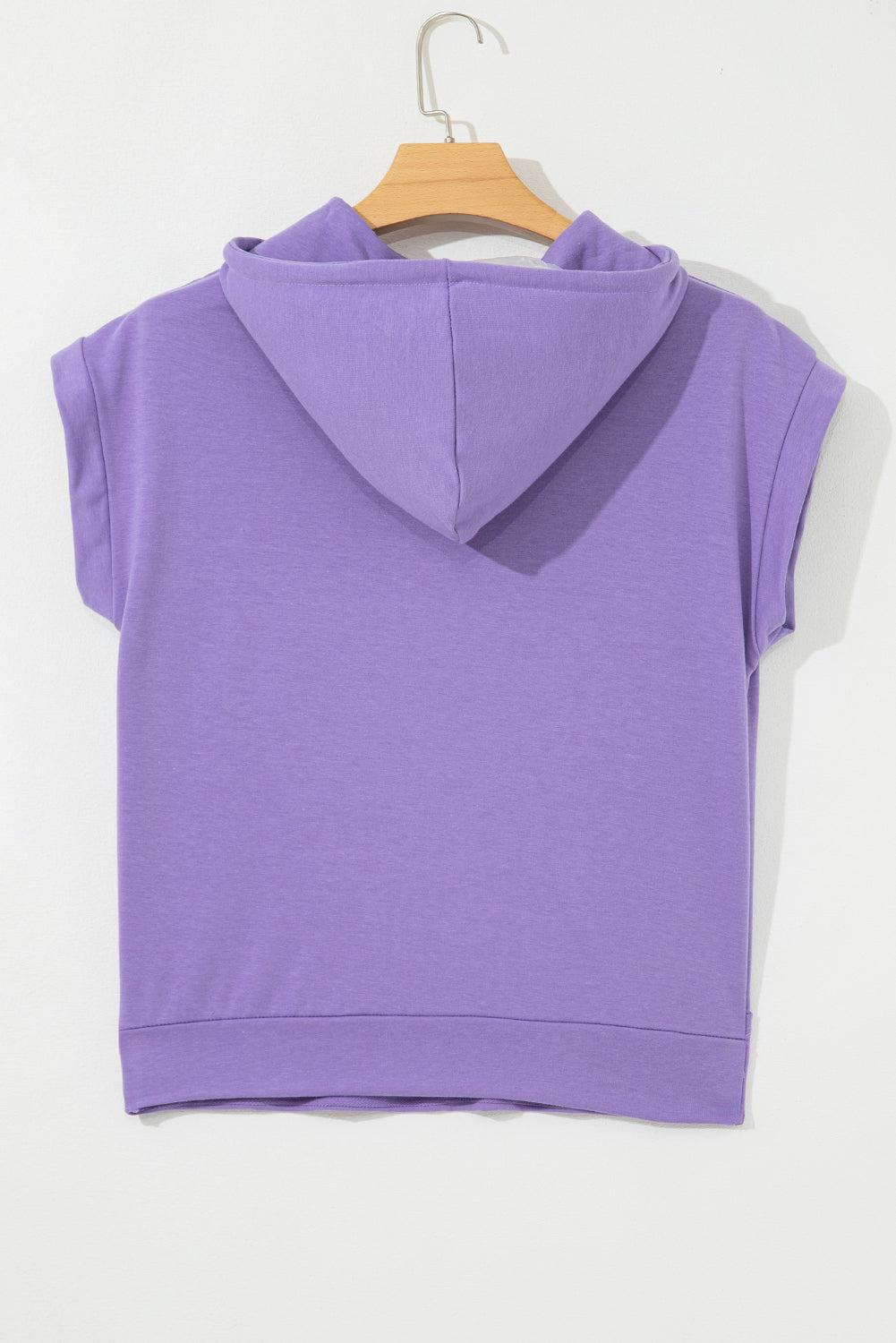 Purple Short Sleeve Buttoned Neck Kangaroo Pocket Hoodie-Tops / Dresses-[Adult]-[Female]-2022 Online Blue Zone Planet