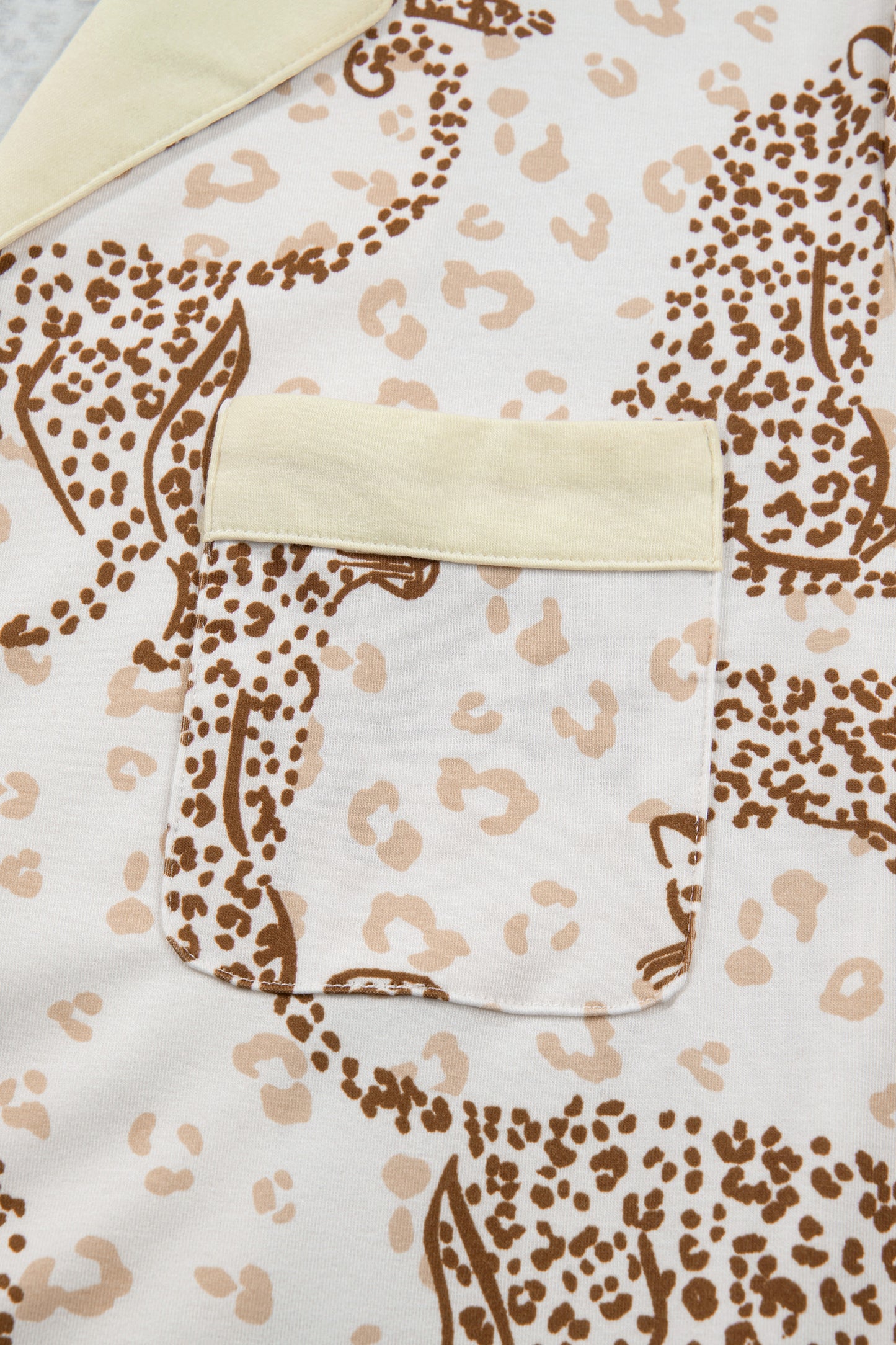 Yellow Leopard Print Colorblock Pocket Placket Long Sleeve Lounge Set-Loungewear & Sleepwear/Loungewear-[Adult]-[Female]-2022 Online Blue Zone Planet