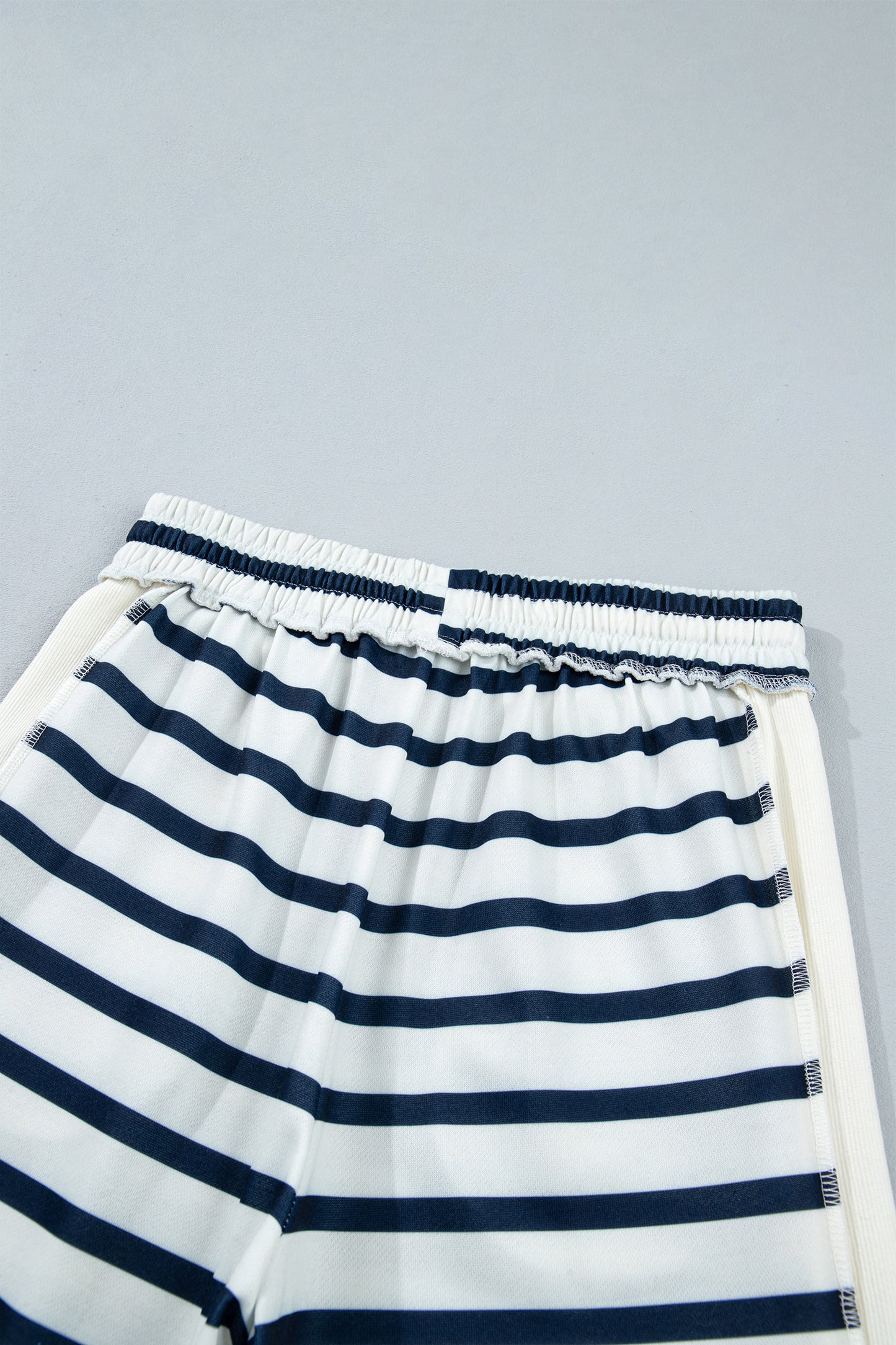 Blue Stripe Striped Ribbed Cuff Collar Pocket Loose Pant Set-Two Piece Sets/Pant Sets-[Adult]-[Female]-2022 Online Blue Zone Planet