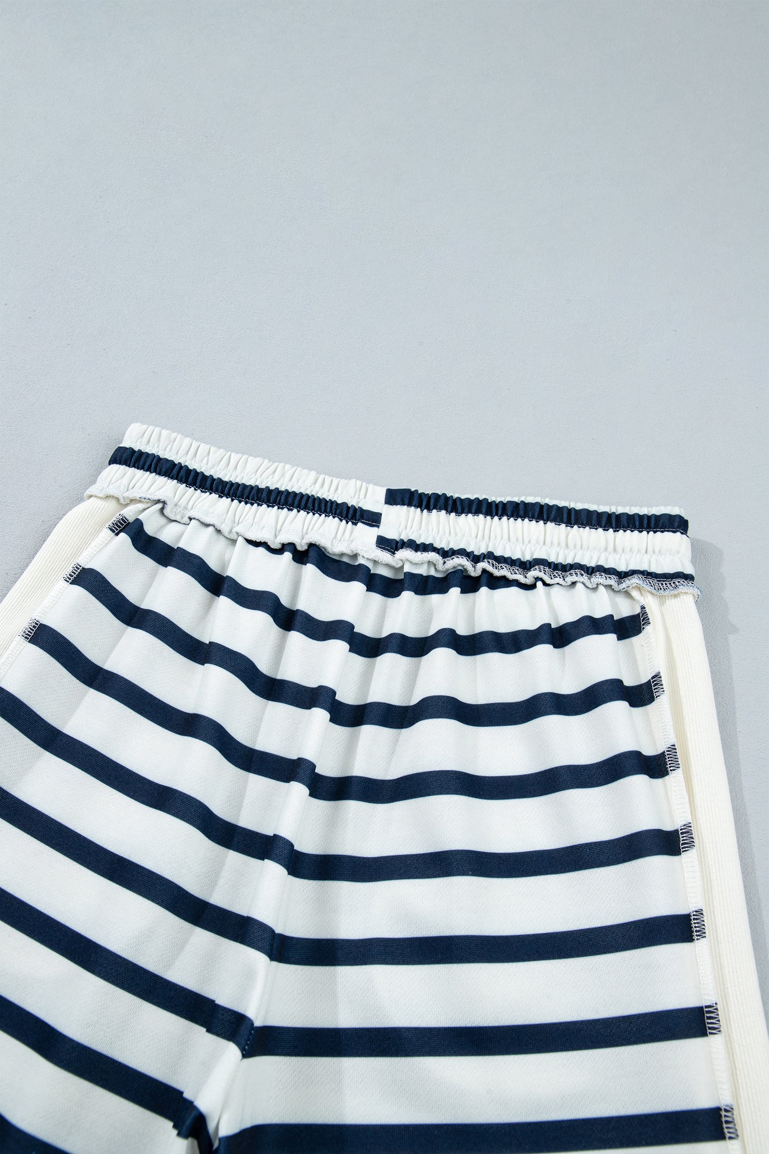 Blue Stripe Striped Ribbed Cuff Collar Pocket Loose Pant Set-Two Piece Sets/Pant Sets-[Adult]-[Female]-2022 Online Blue Zone Planet