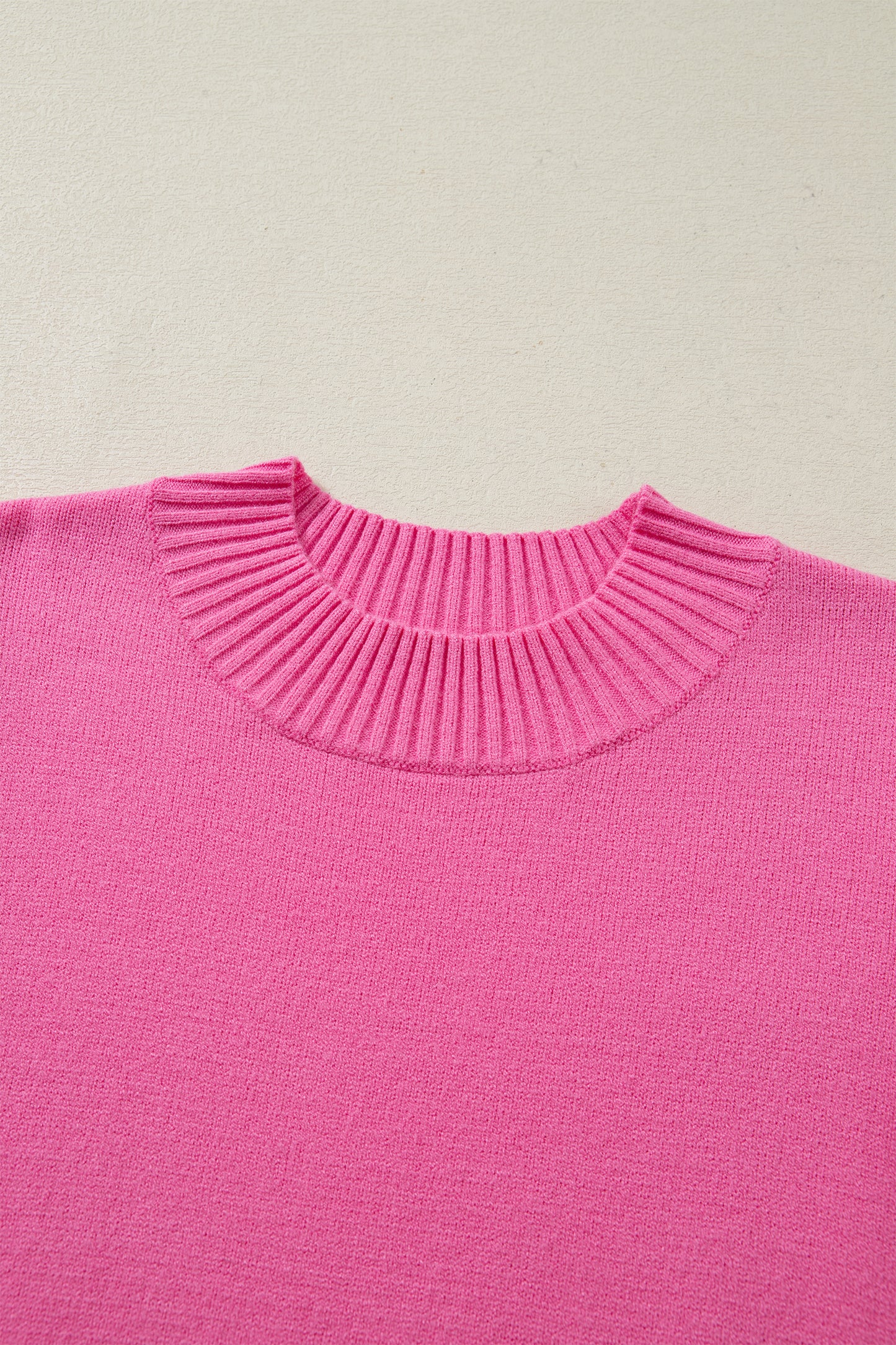 Sachet Pink Solid Color Ribbed Trim Round Neck Ruffle Short Sleeve Sweater-TOPS / DRESSES-[Adult]-[Female]-2022 Online Blue Zone Planet