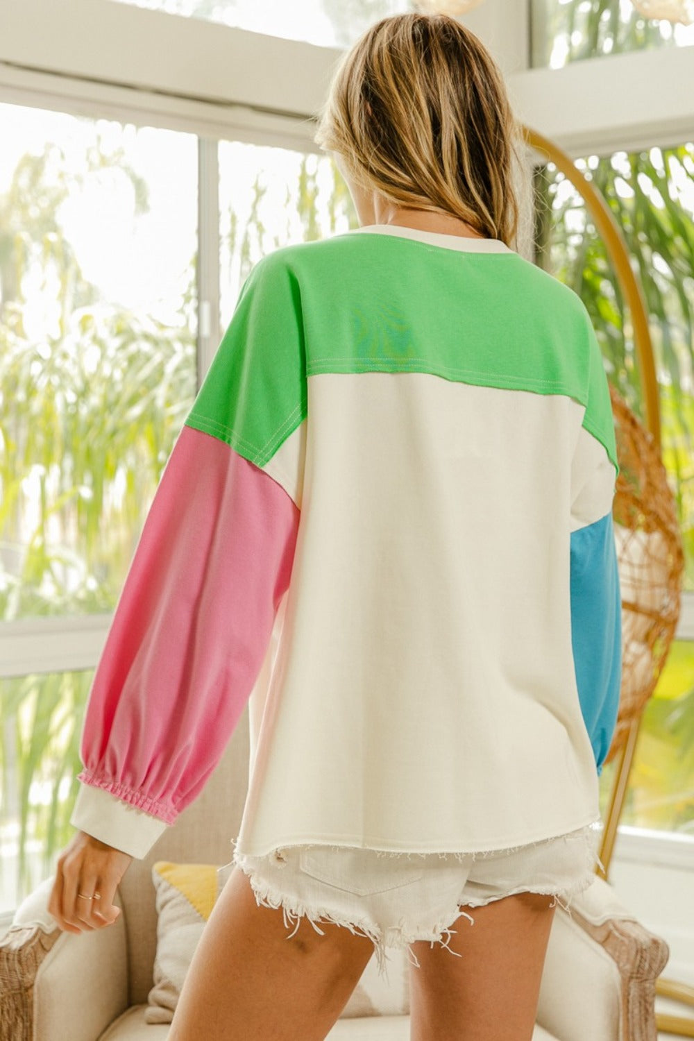 BiBi Color Block Patched Long Sleeve Top-TOPS / DRESSES-[Adult]-[Female]-2022 Online Blue Zone Planet