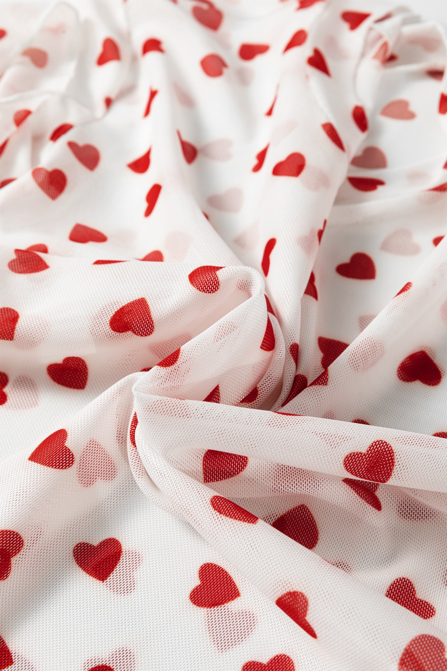 Red Allover Heart Print Mesh Short Sleeve Top-Tops/Tops & Tees-[Adult]-[Female]-2022 Online Blue Zone Planet