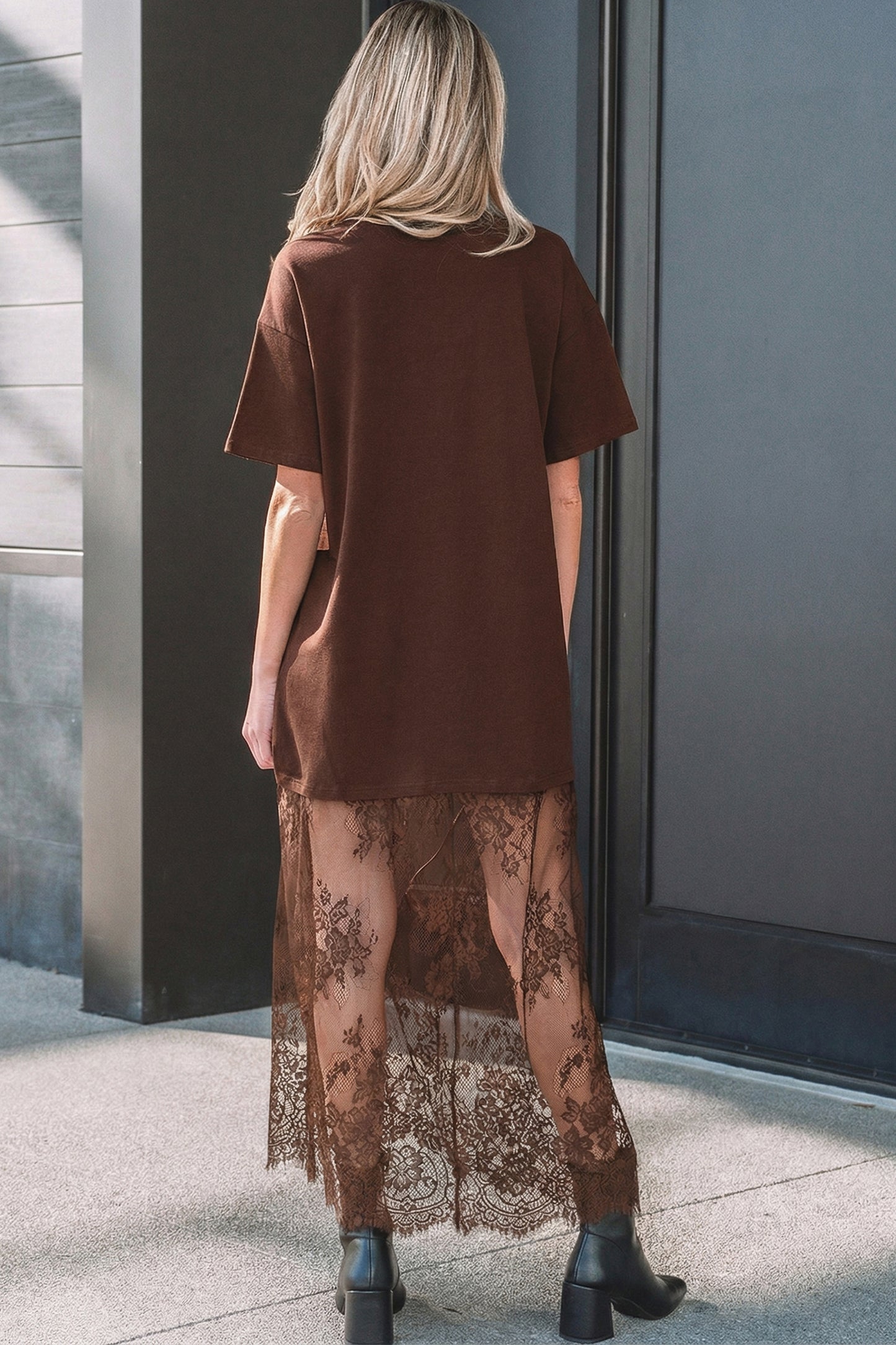 Red Sandalwood Floral Patchwork Short Sleeve T Shirt Loose Maxi Dress-TOPS / DRESSES-[Adult]-[Female]-2022 Online Blue Zone Planet