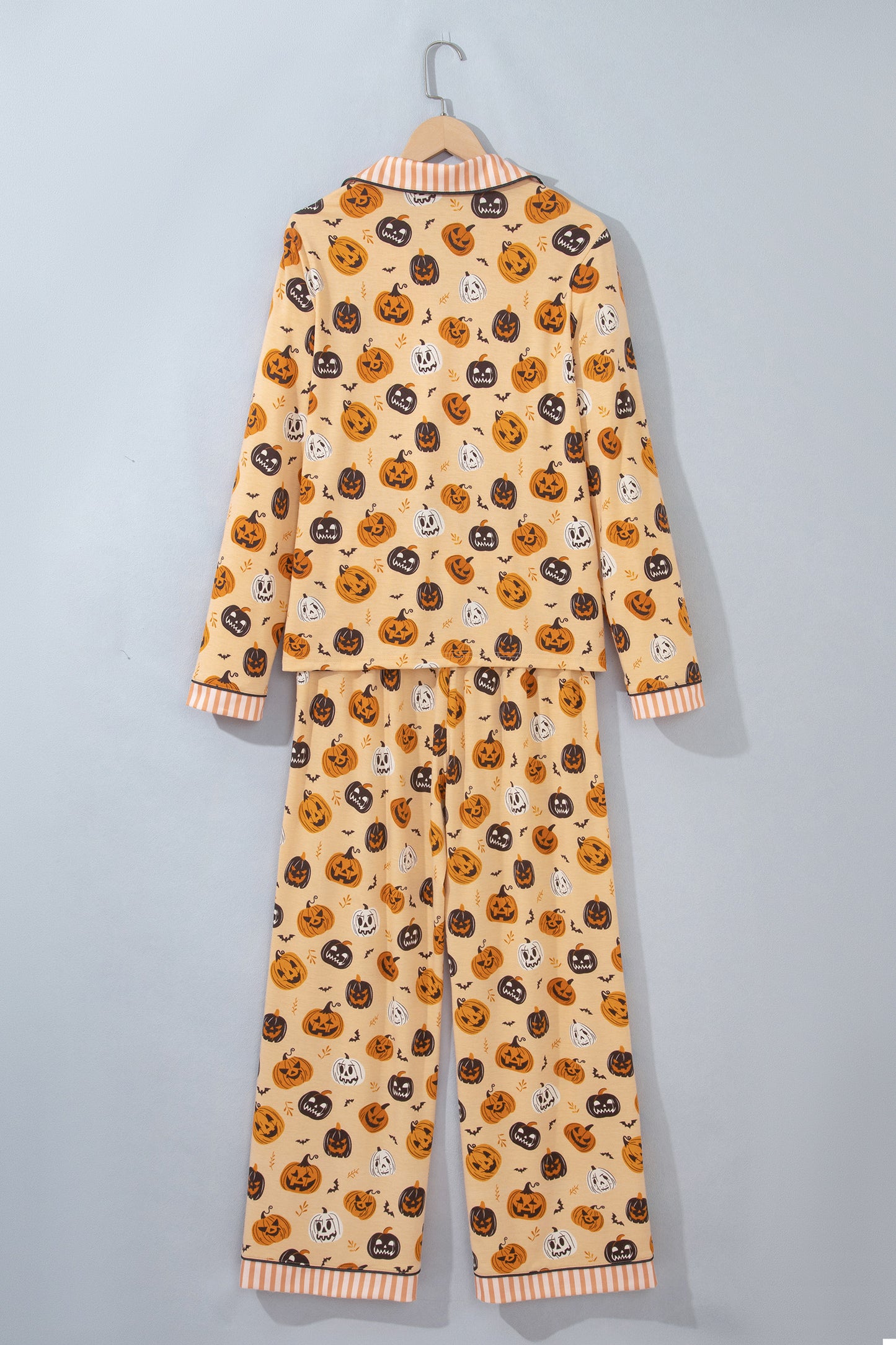 Orange Halloween Pumpkin Print Two Piece Long Sleeve Lounge Set-Loungewear & Sleepwear/Loungewear-[Adult]-[Female]-2022 Online Blue Zone Planet