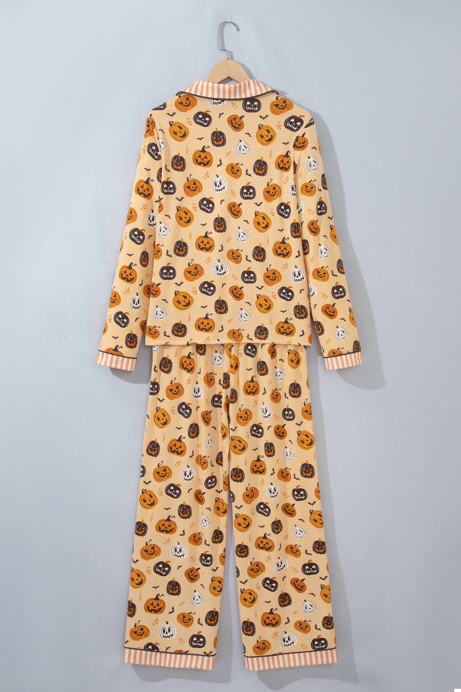 Orange Halloween Pumpkin Print Two Piece Long Sleeve Lounge Set-Loungewear & Sleepwear/Loungewear-[Adult]-[Female]-2022 Online Blue Zone Planet