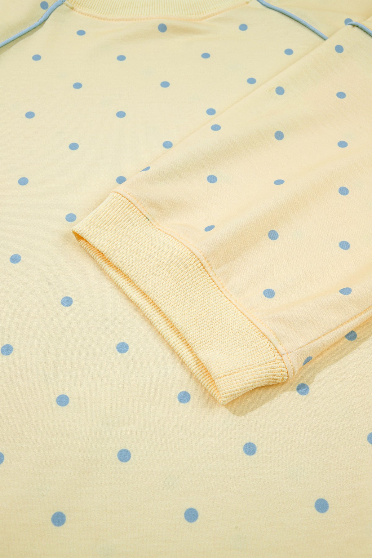 Yellow Polka Dot Print Piping Trim 3/4 Sleeve Relaxed Top-Tops/Long Sleeve Tops-[Adult]-[Female]-2022 Online Blue Zone Planet