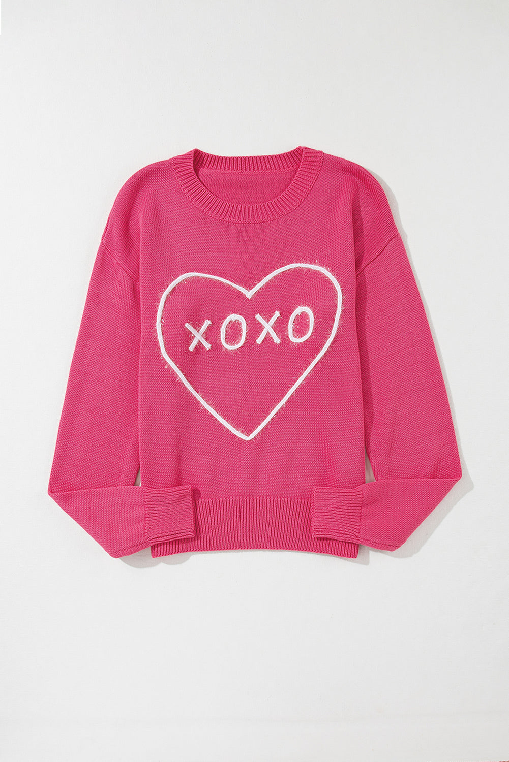 XOXO Round Neck Drop Shoulder Sweater-TOPS / DRESSES-[Adult]-[Female]-2022 Online Blue Zone Planet