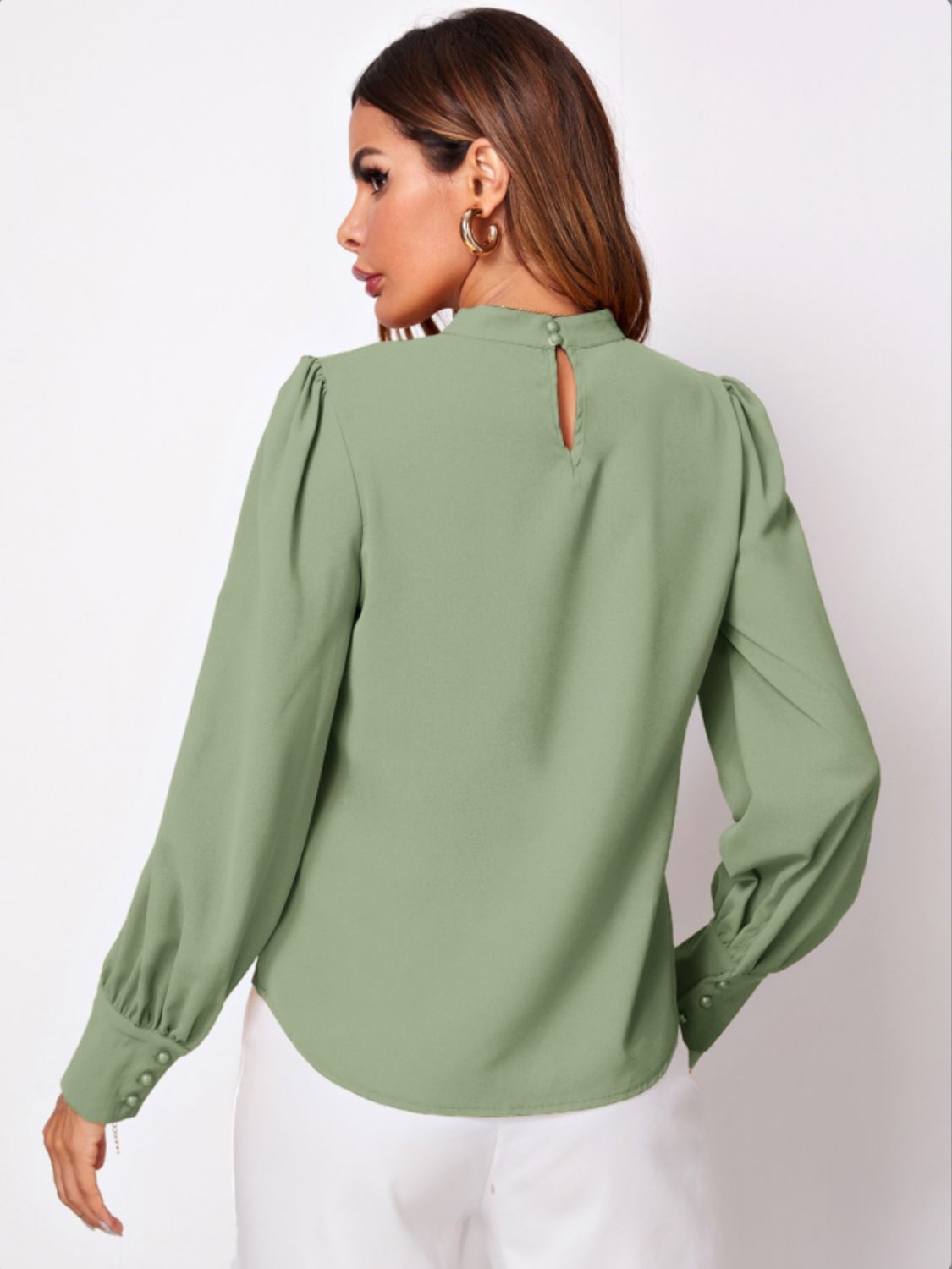 Blue Zone Planet | Ruched Mock Neck Long Sleeve Blouse-TOPS / DRESSES-[Adult]-[Female]-2022 Online Blue Zone Planet