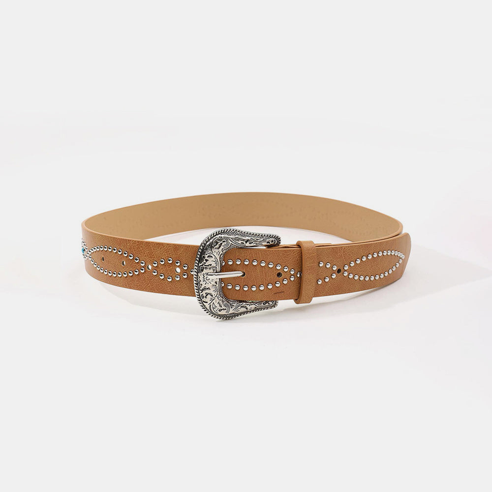 PU Leather Rhinestone Belt-BELTS-[Adult]-[Female]-Caramel-S-2022 Online Blue Zone Planet