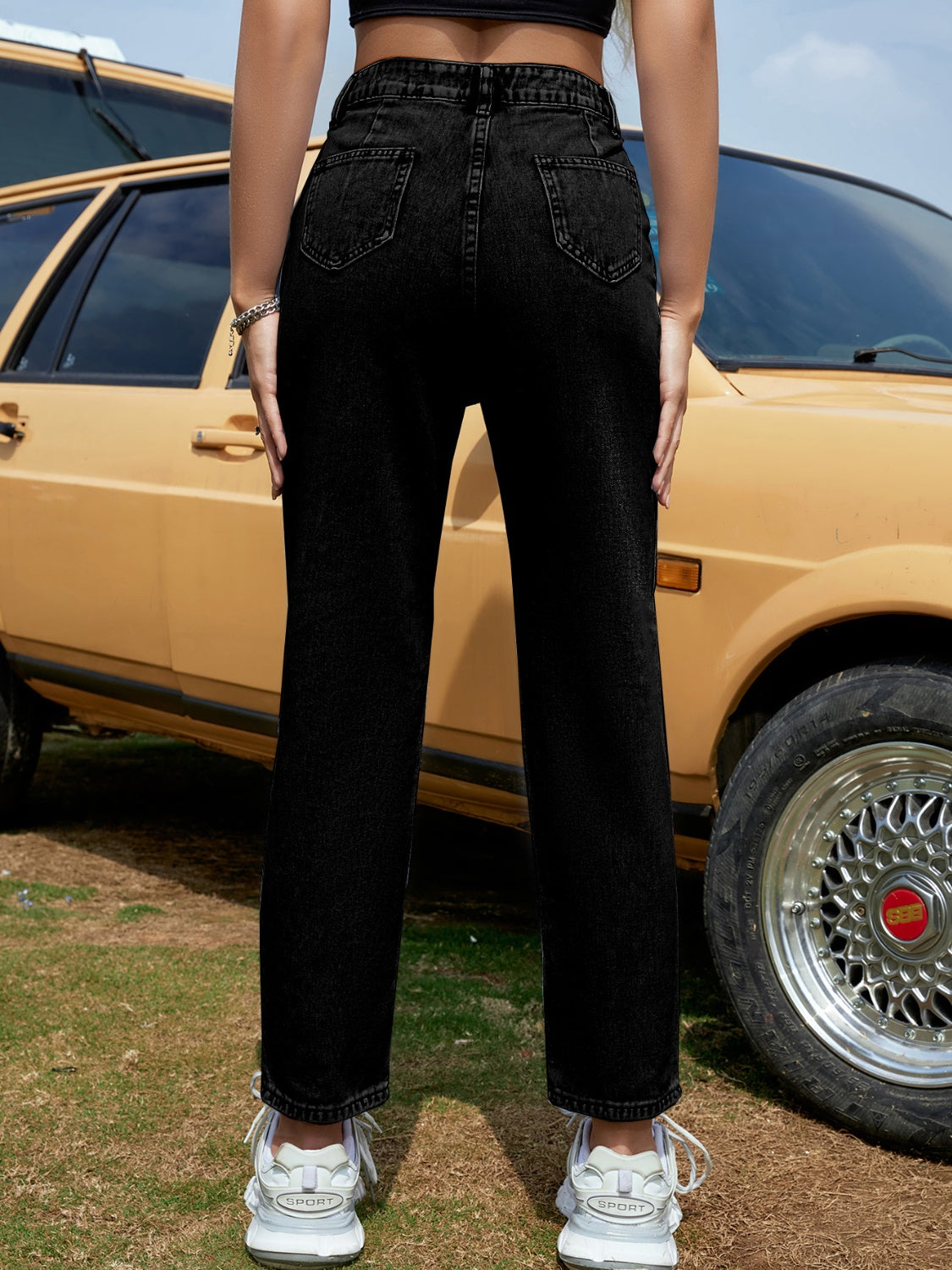 Straight Leg Jeans with Pockets-BOTTOMS SIZES SMALL MEDIUM LARGE-[Adult]-[Female]-2022 Online Blue Zone Planet