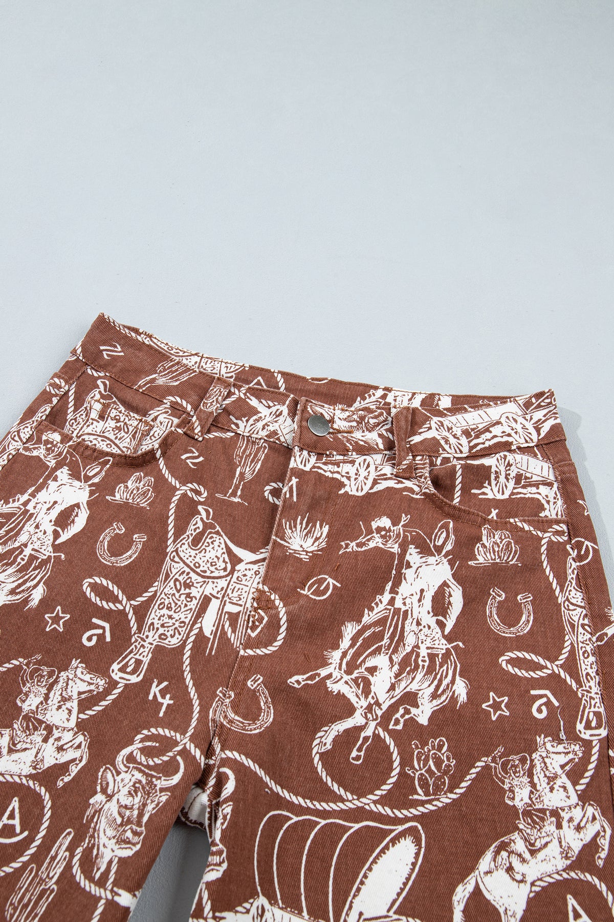 Brown Western Print Casual Shift Jeans-Bottoms/Jeans-[Adult]-[Female]-2022 Online Blue Zone Planet