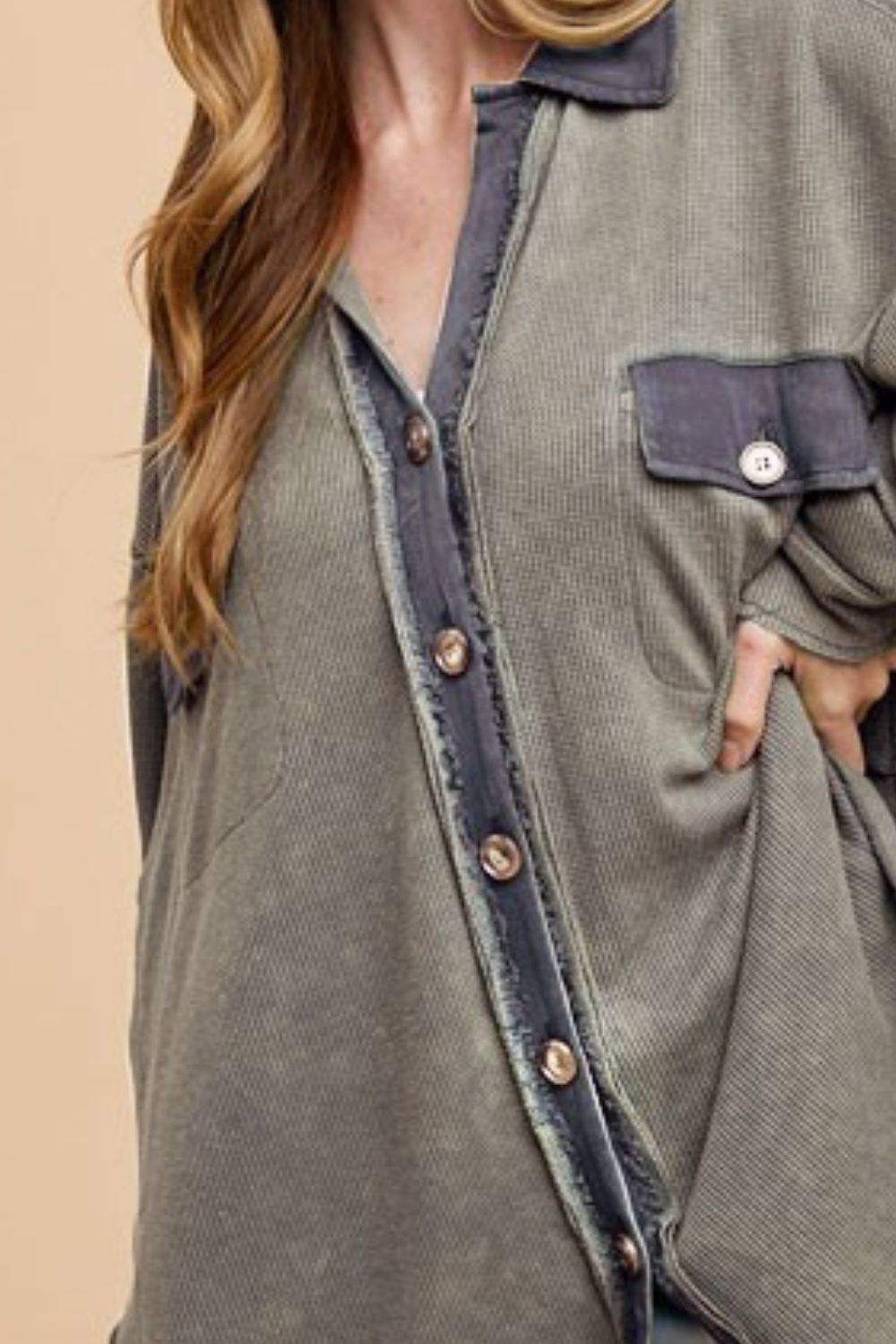 Annie Wear Waffle-Knit Mineral Washed Button Down Shirt-TOPS / DRESSES-[Adult]-[Female]-2022 Online Blue Zone Planet