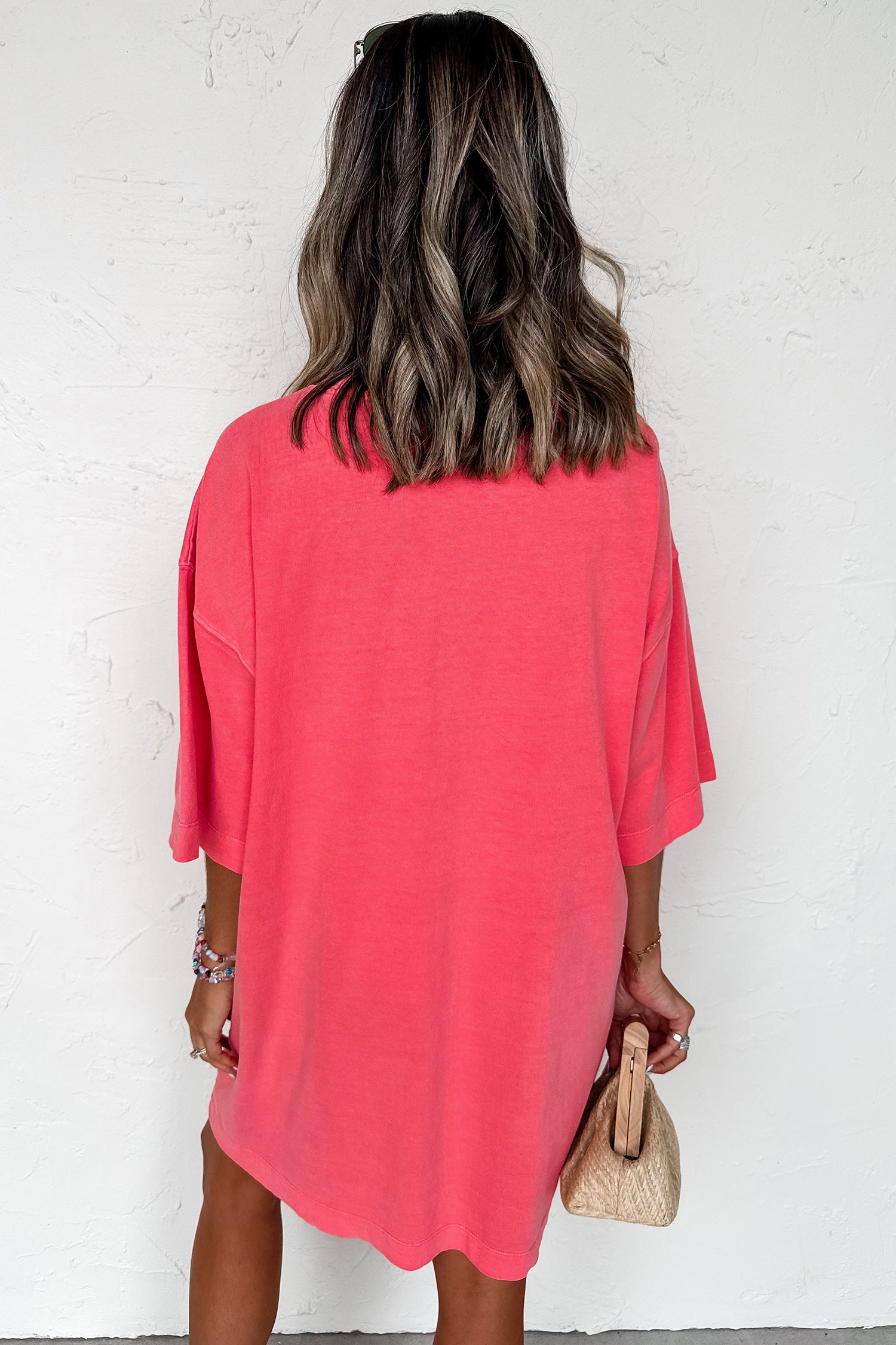Coral Paradise Drop Shoulder Loose Casual T Shirt Mini Dress-Dresses/T Shirt Dresses-[Adult]-[Female]-2022 Online Blue Zone Planet