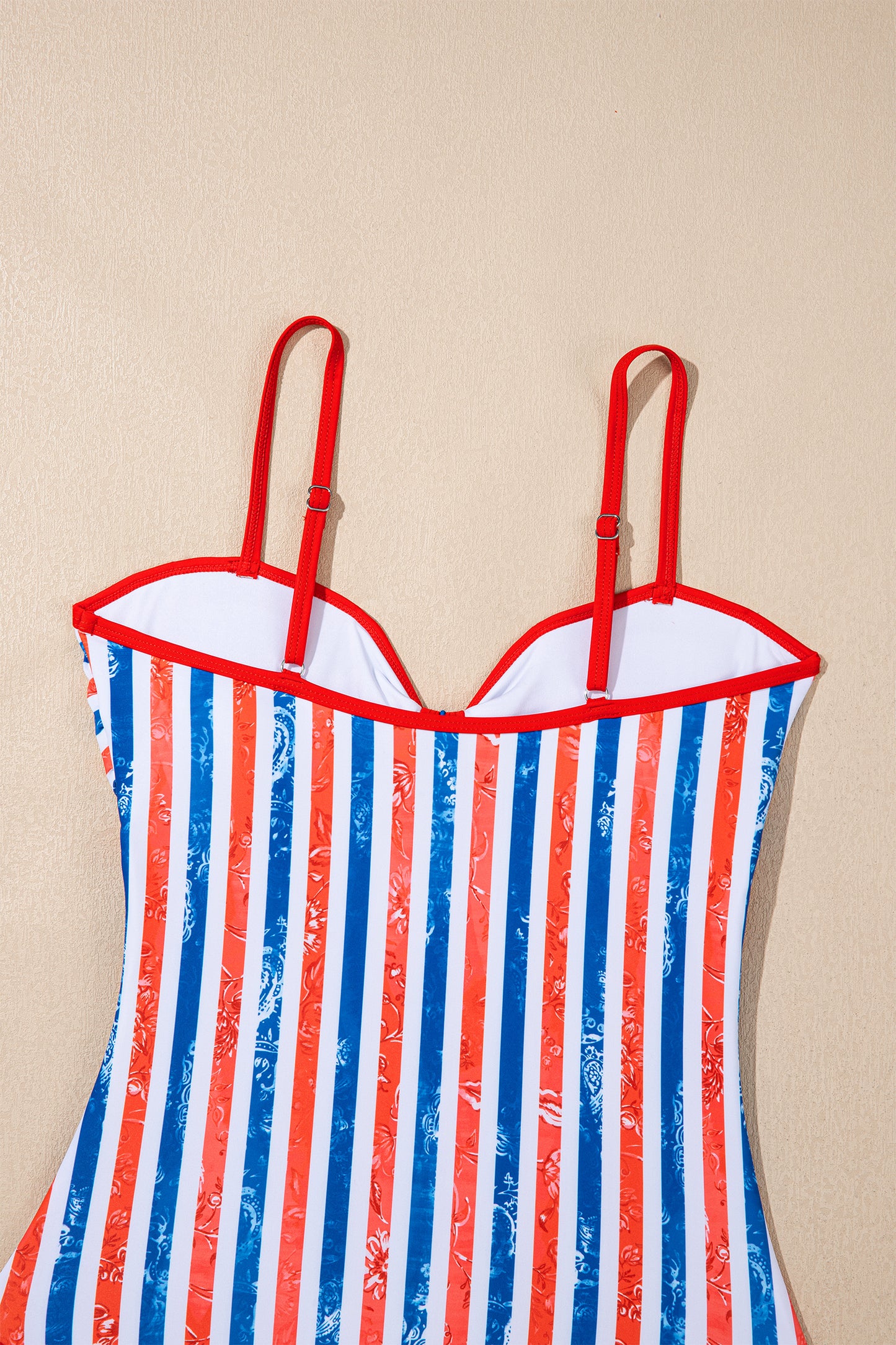 Red July 4th Stripes Star Floral Impression Cutout Spaghetti Straps One Piece Swimsuit-Swimwear/One Piece Swimsuit-[Adult]-[Female]-2022 Online Blue Zone Planet