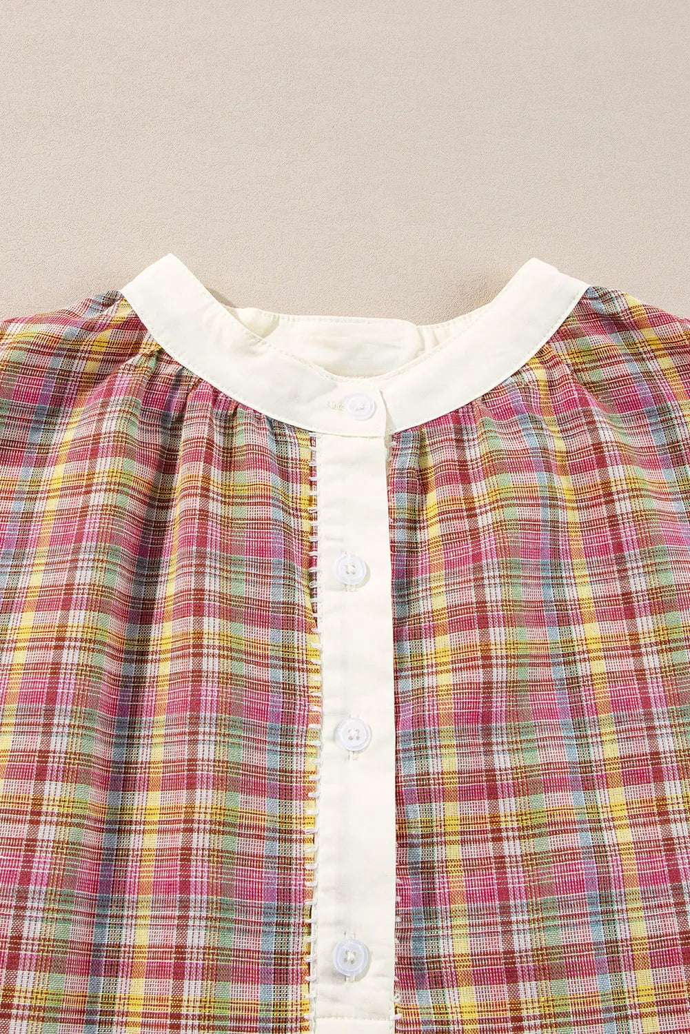 Blue Zone Planet | Plaid Half Button Long Sleeve Blouse-TOPS / DRESSES-[Adult]-[Female]-2022 Online Blue Zone Planet