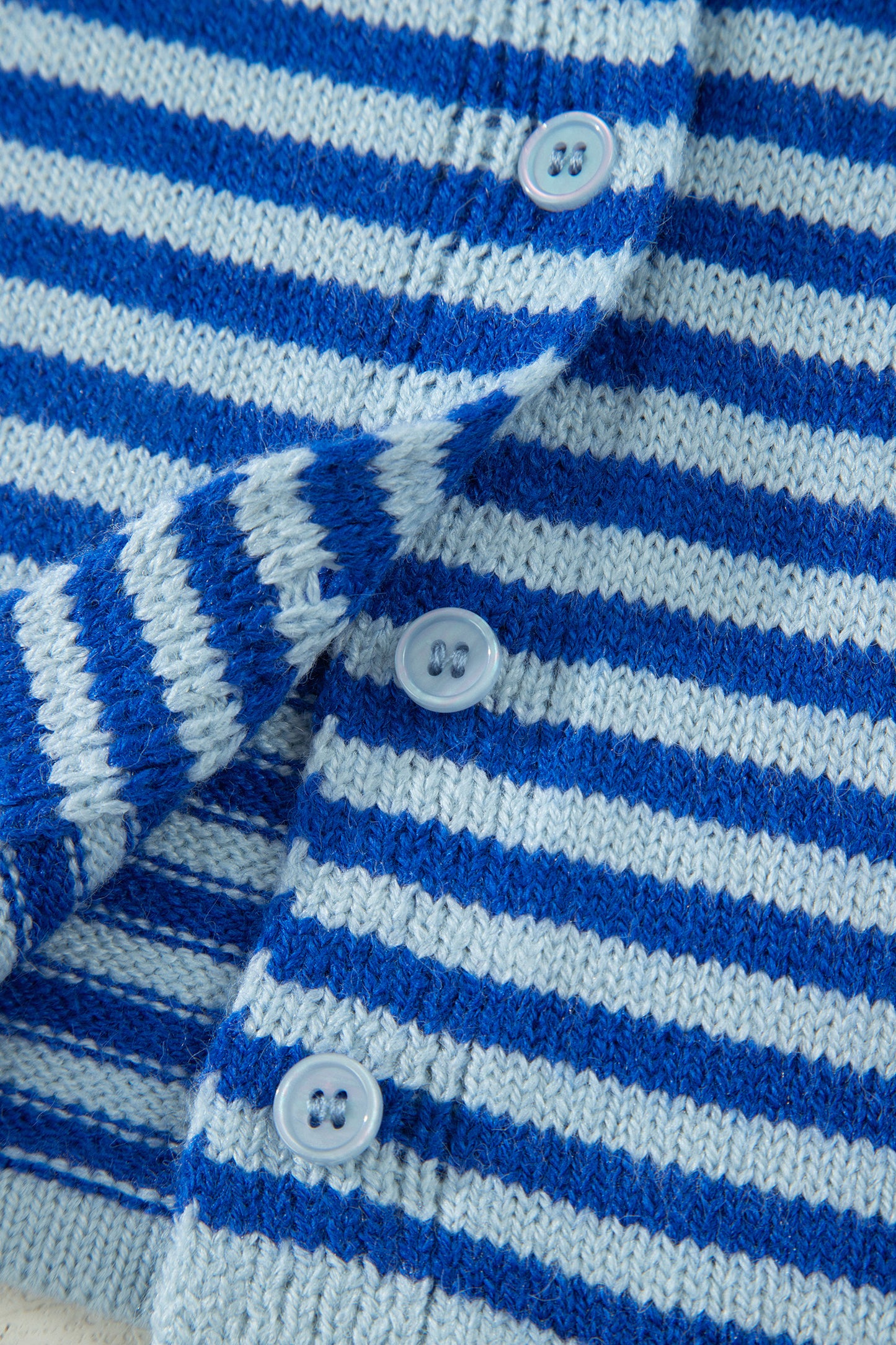 Blue Stripe Loose Half Sleeve Knit Button Down Sweater Cardigan-Sweaters & Cardigans/Cardigans-[Adult]-[Female]-2022 Online Blue Zone Planet