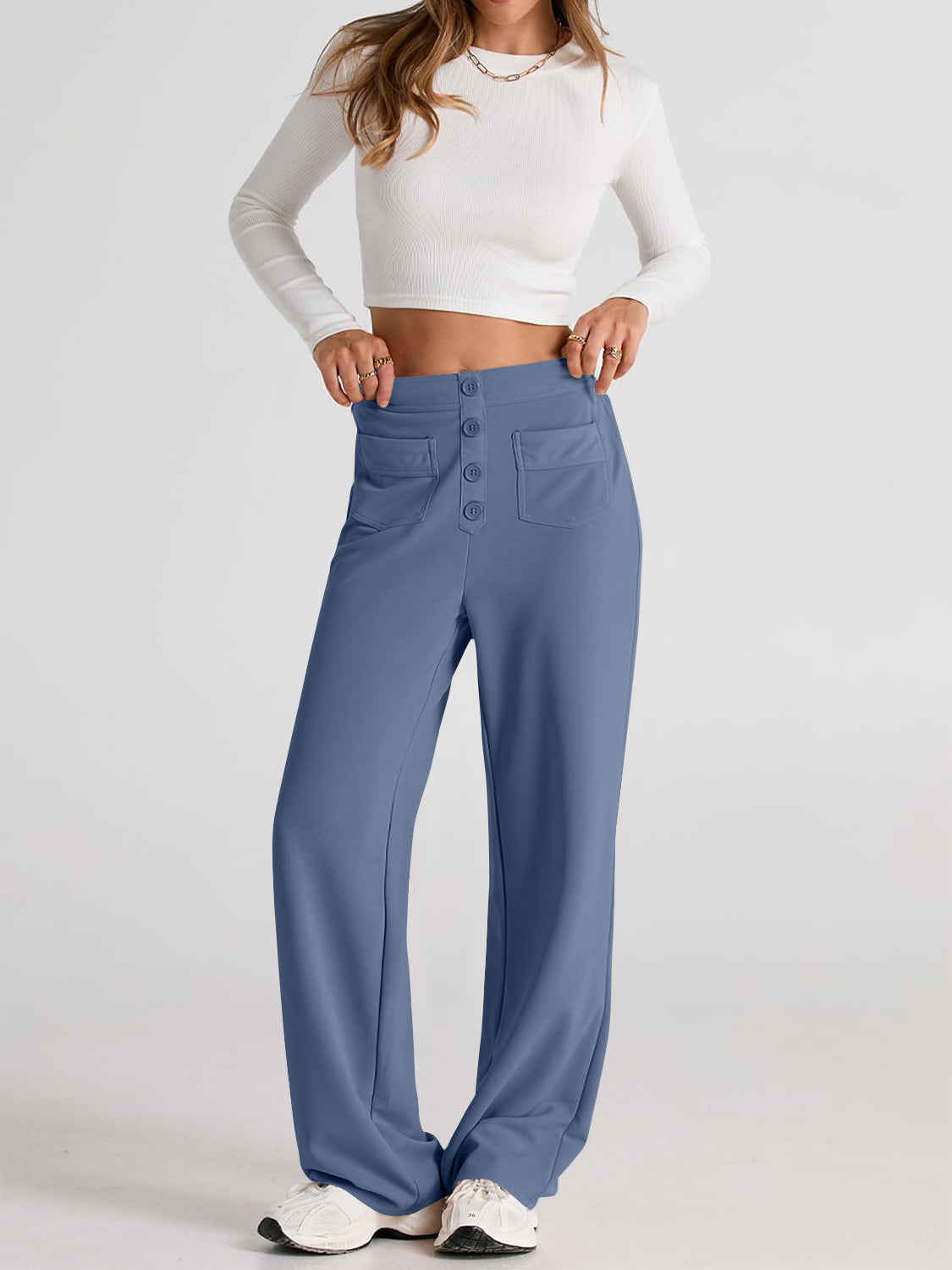 Blue Zone Planet | High Waist Wide Leg Pants-BOTTOMS SIZES SMALL MEDIUM LARGE-[Adult]-[Female]-Dusty Blue-S-2022 Online Blue Zone Planet