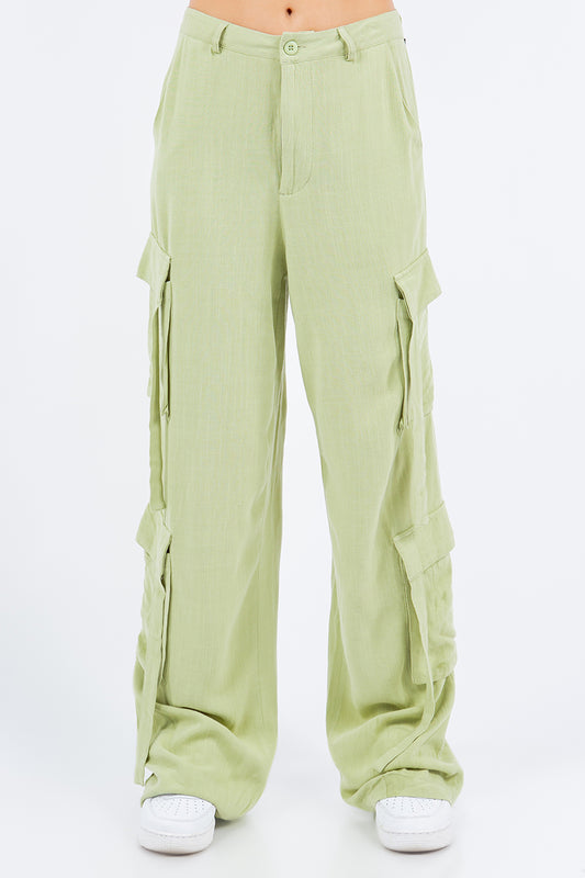 Blue Zone Planet | American Bazi Linen Wide Leg Cargo Pants-TOPS / DRESSES-[Adult]-[Female]-Sage-S-2022 Online Blue Zone Planet