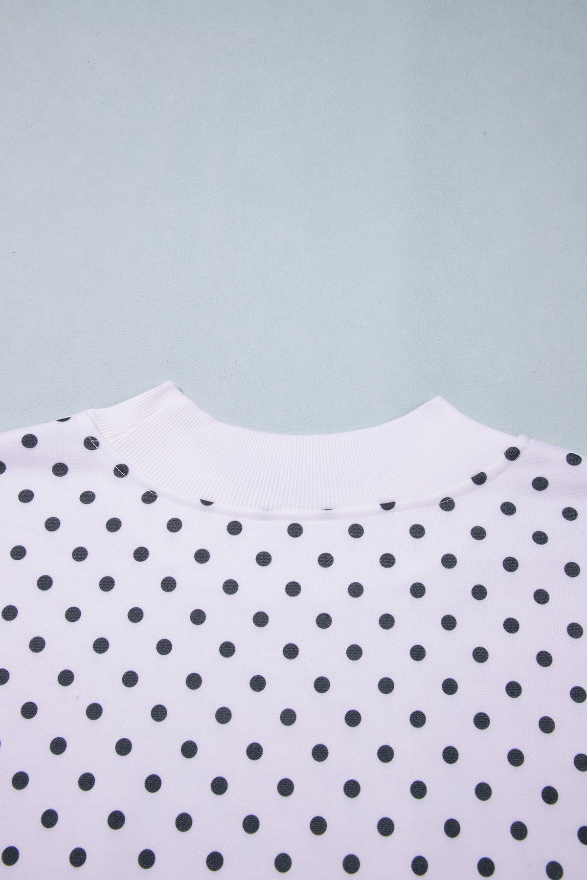 White Polka Dot Ribbed Stand Neck Plus Size Casual Sweatshirt-Plus Size/Plus Size Sweatshirts & Hoodies-[Adult]-[Female]-2022 Online Blue Zone Planet