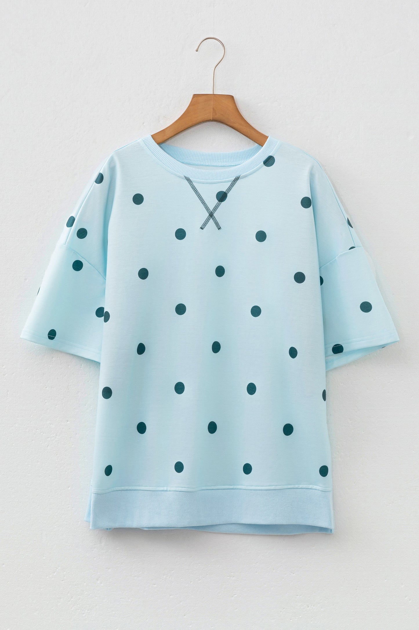 Yellow Polka Dot Print Crossed Seam Detail Oversize Tee-Tops/Tops & Tees-[Adult]-[Female]-2022 Online Blue Zone Planet