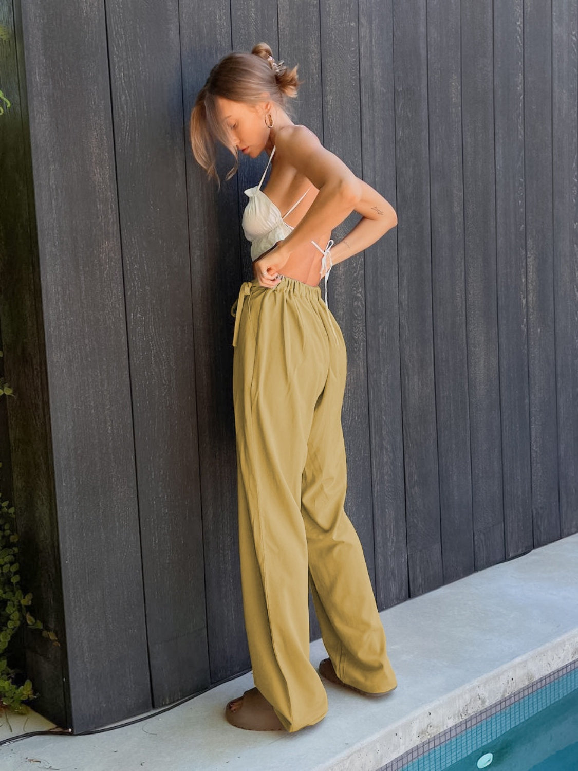 Tied High Waist Wide Leg Pants-BOTTOMS SIZES SMALL MEDIUM LARGE-[Adult]-[Female]-2022 Online Blue Zone Planet