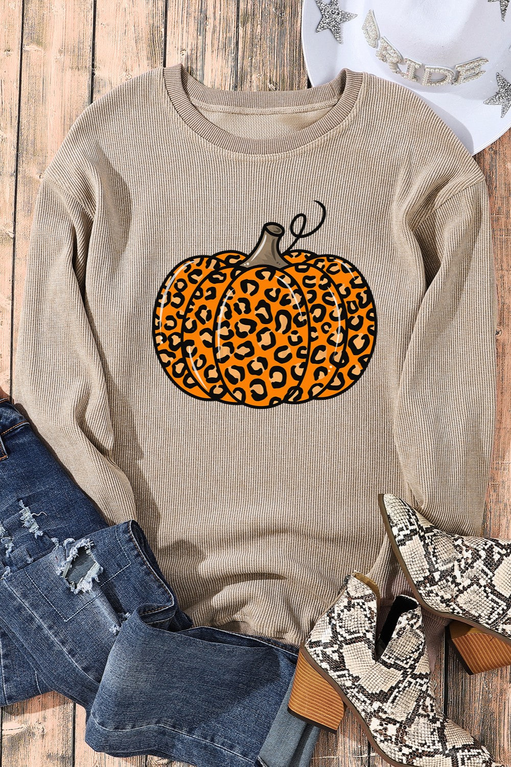 Pumpkin Round Neck Long Sleeve Sweatshirt-TOPS / DRESSES-[Adult]-[Female]-2022 Online Blue Zone Planet