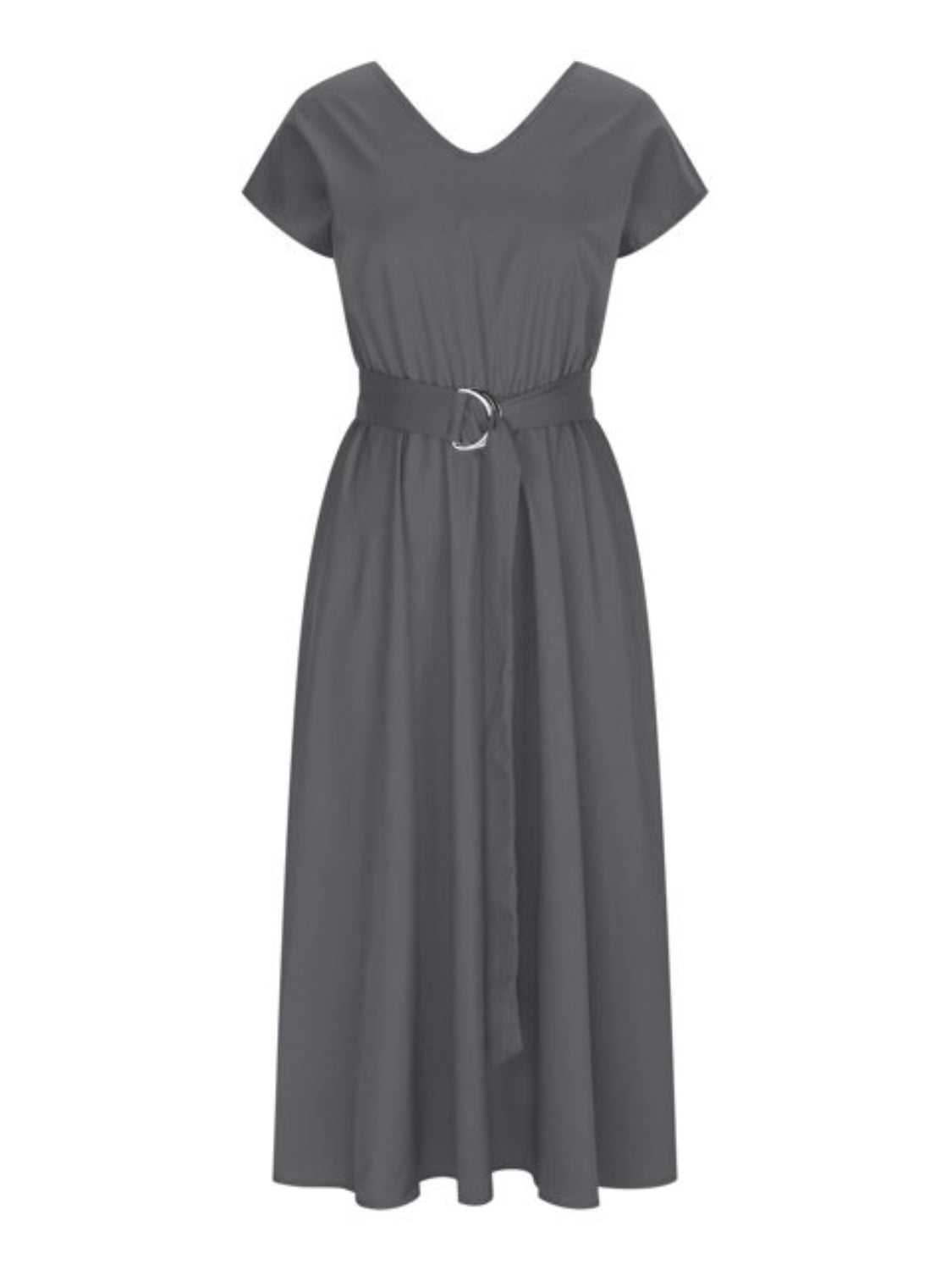 Ruched V-Neck Cap Sleeve Dress-TOPS / DRESSES-[Adult]-[Female]-2022 Online Blue Zone Planet