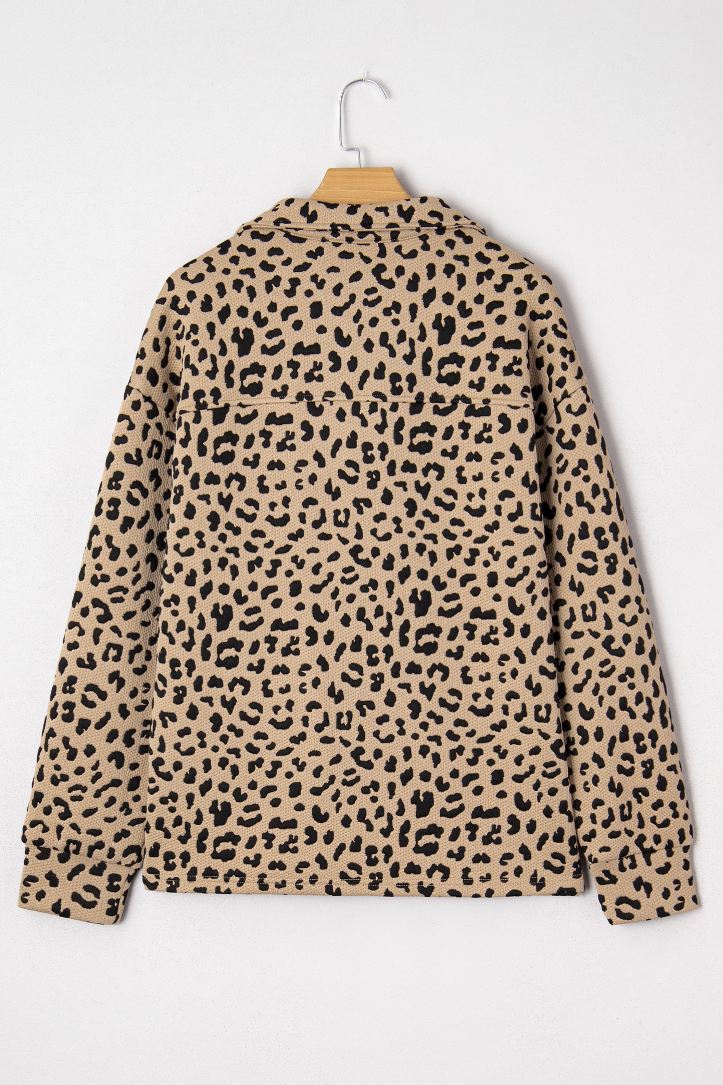 Parchment Leopard Polo Collar V Neck Pullover Top-Tops/Long Sleeve Tops-[Adult]-[Female]-2022 Online Blue Zone Planet