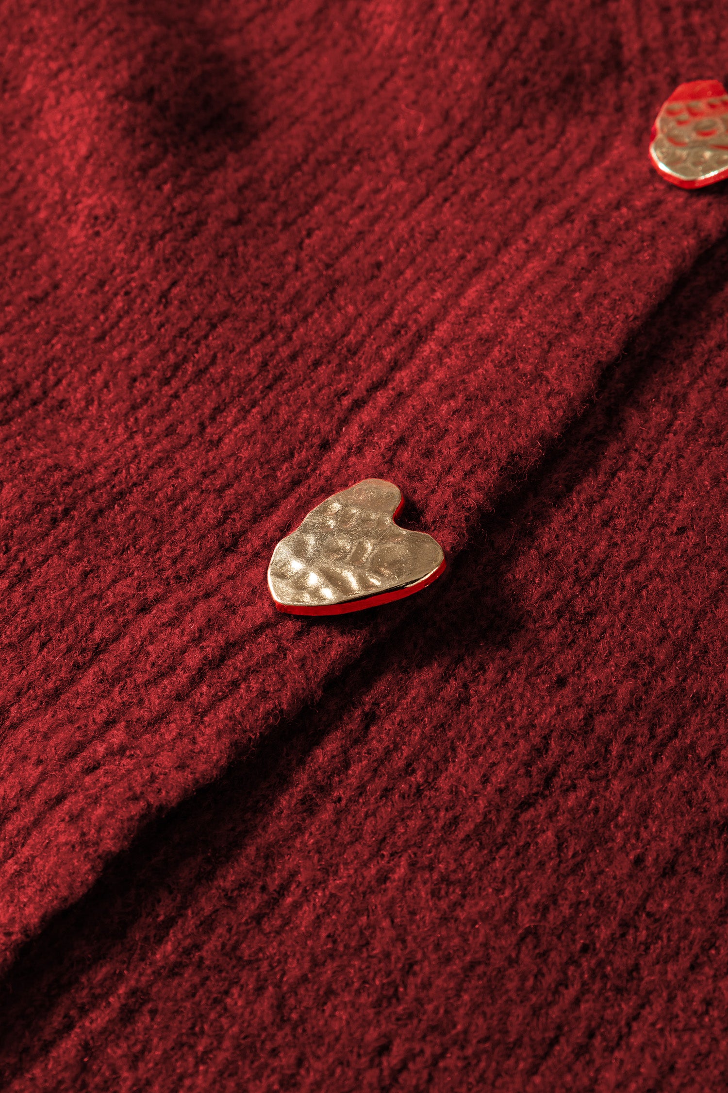 Fiery Red Heart Metal Button V Neck Cardigan Sweater-TOPS / DRESSES-[Adult]-[Female]-2022 Online Blue Zone Planet