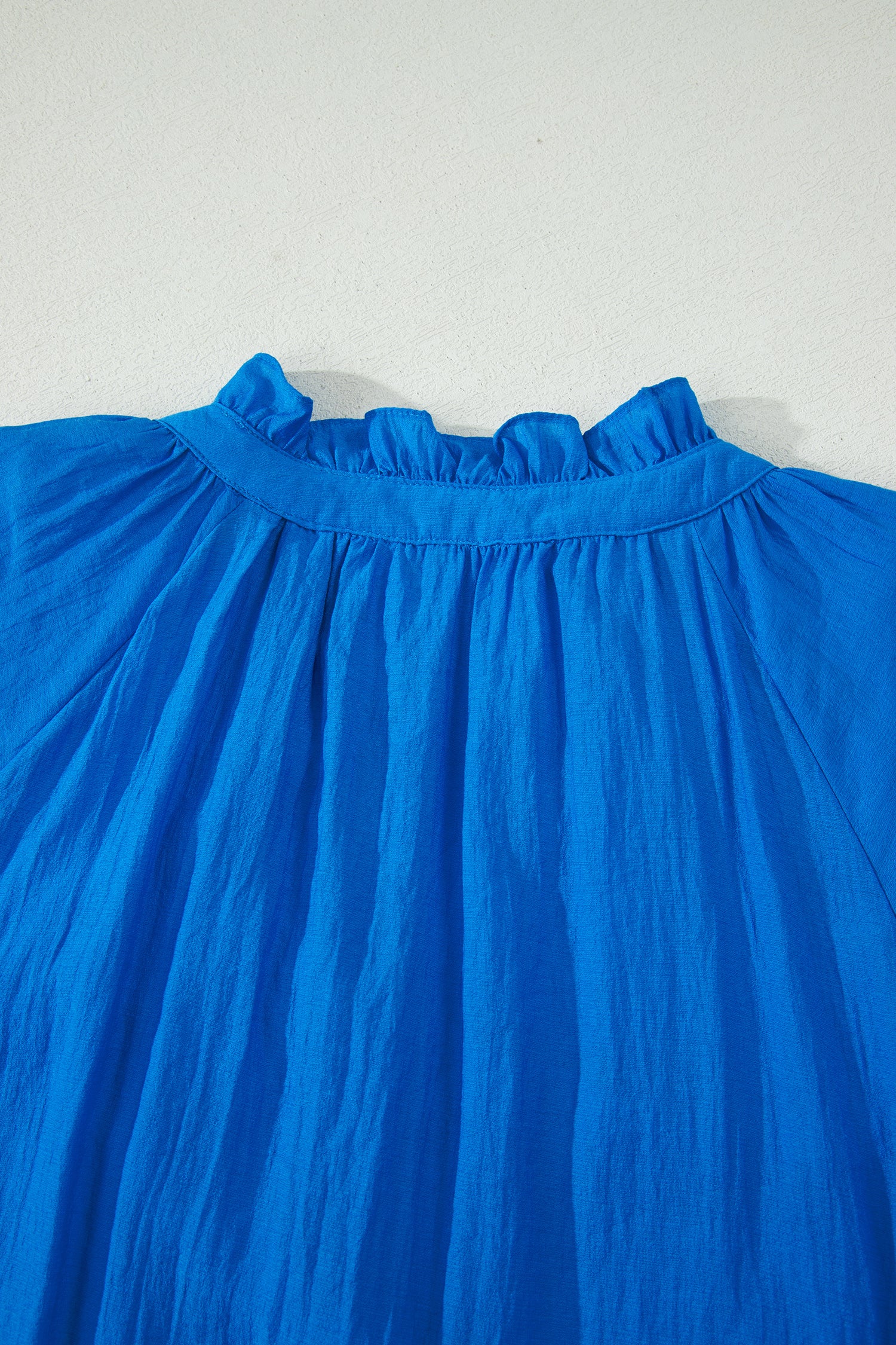 Blue Flower Embroidered Split Neck Short Puff Sleeve Ruffle Hem Dress-TOPS / DRESSES-[Adult]-[Female]-2022 Online Blue Zone Planet