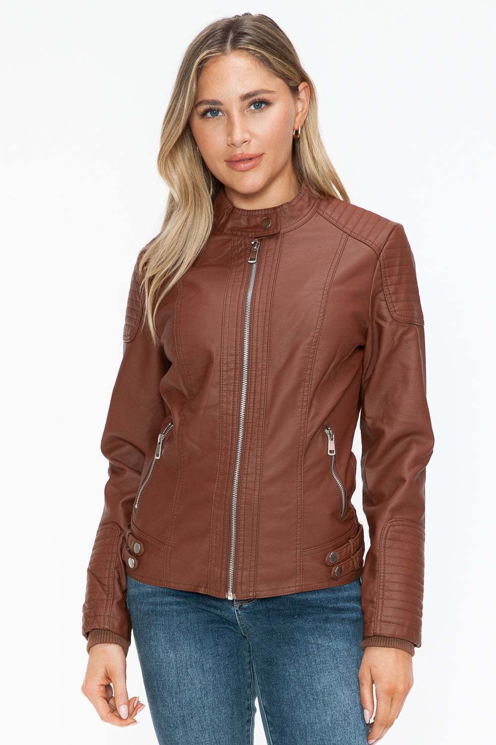 Blue Zone Planet | Snobbish Faux Leather Biker Jacket with Side Zip Pockets-TOPS / DRESSES-[Adult]-[Female]-2022 Online Blue Zone Planet