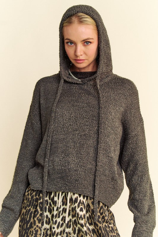 Davi & Dani Drop Shoulder Long Sleeve Hooded Sweater-TOPS / DRESSES-[Adult]-[Female]-Charcoal-S-2022 Online Blue Zone Planet